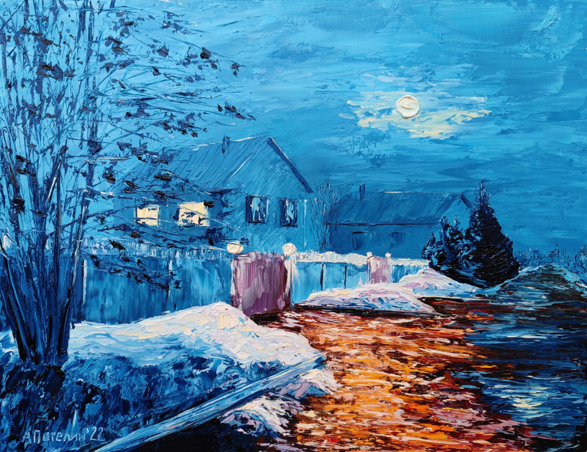 Aleksandr Petelin Landscape Painting - April nocturne. The last snow melts