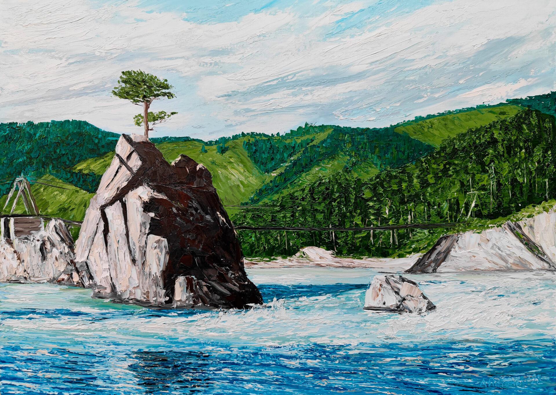 Aleksandr Petelin Landscape Painting - Katun river. “Dragon teeth” rocks
