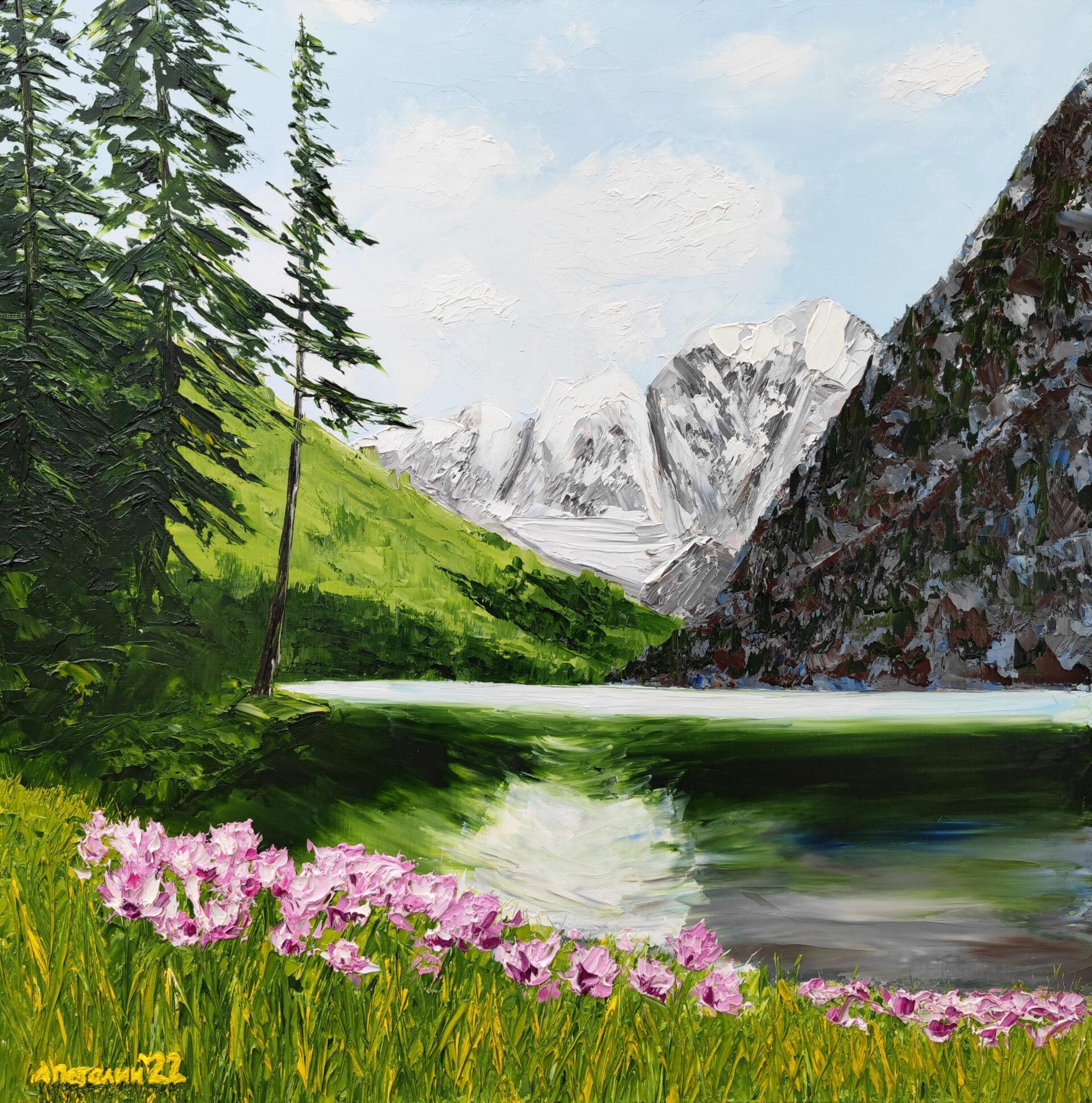 Aleksandr Petelin Landscape Painting - Mountain lake. Afternoon