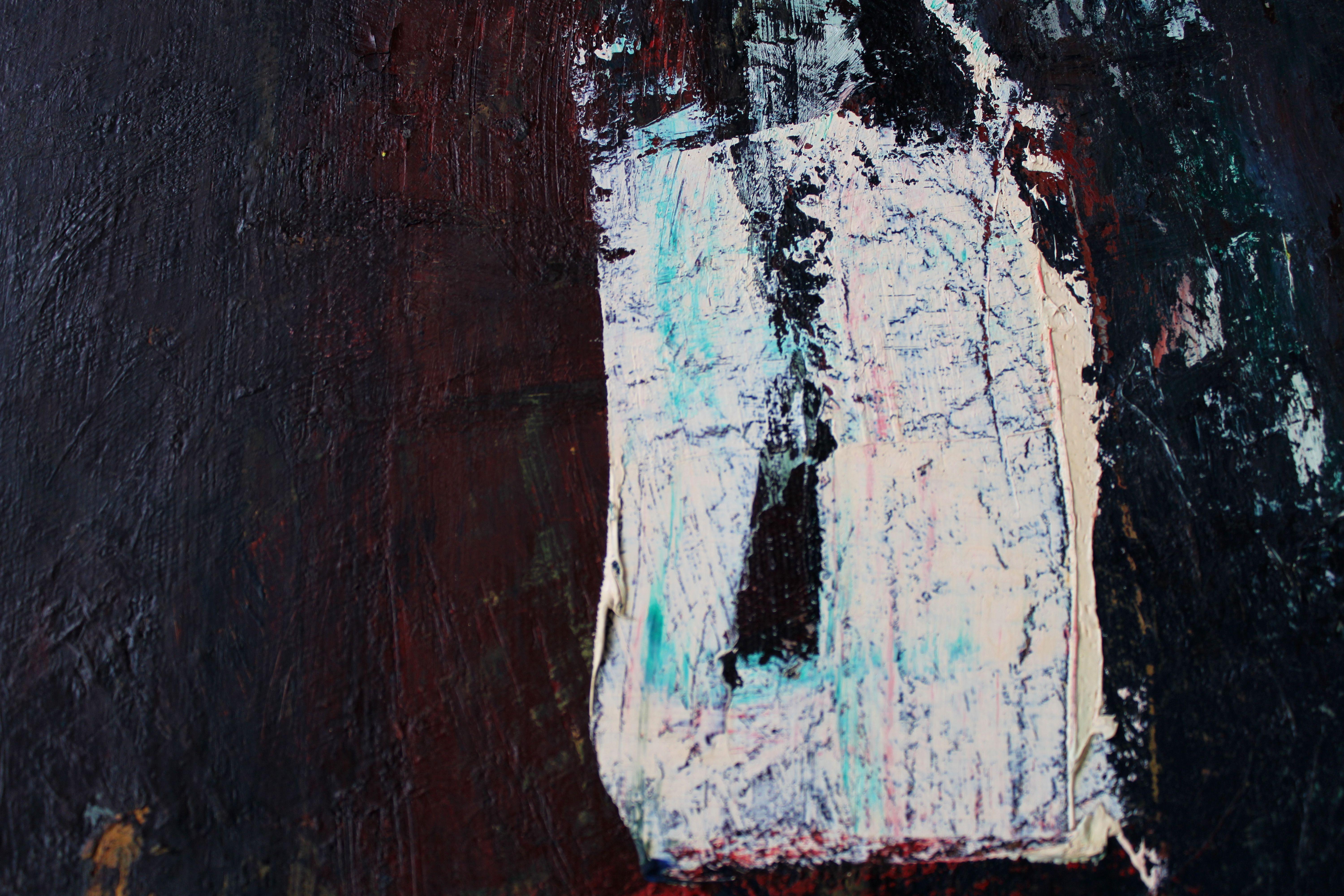 Contrasts in Solitude. - Black Abstract Painting by Aleksandr Rodin (1922-2001)