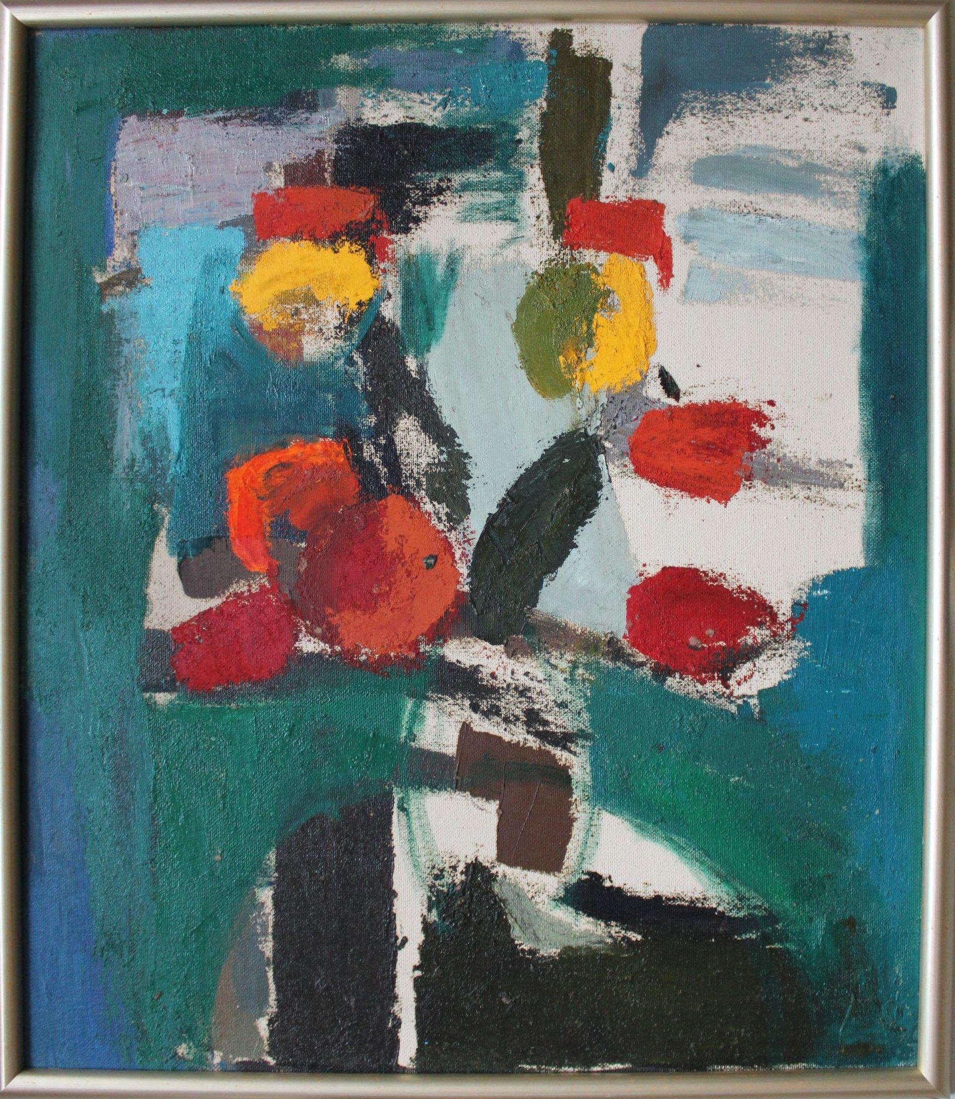 Natura morta astratta. Olio su cartone, 85x74 cm - Painting di Aleksandr Rodin (1922-2001)