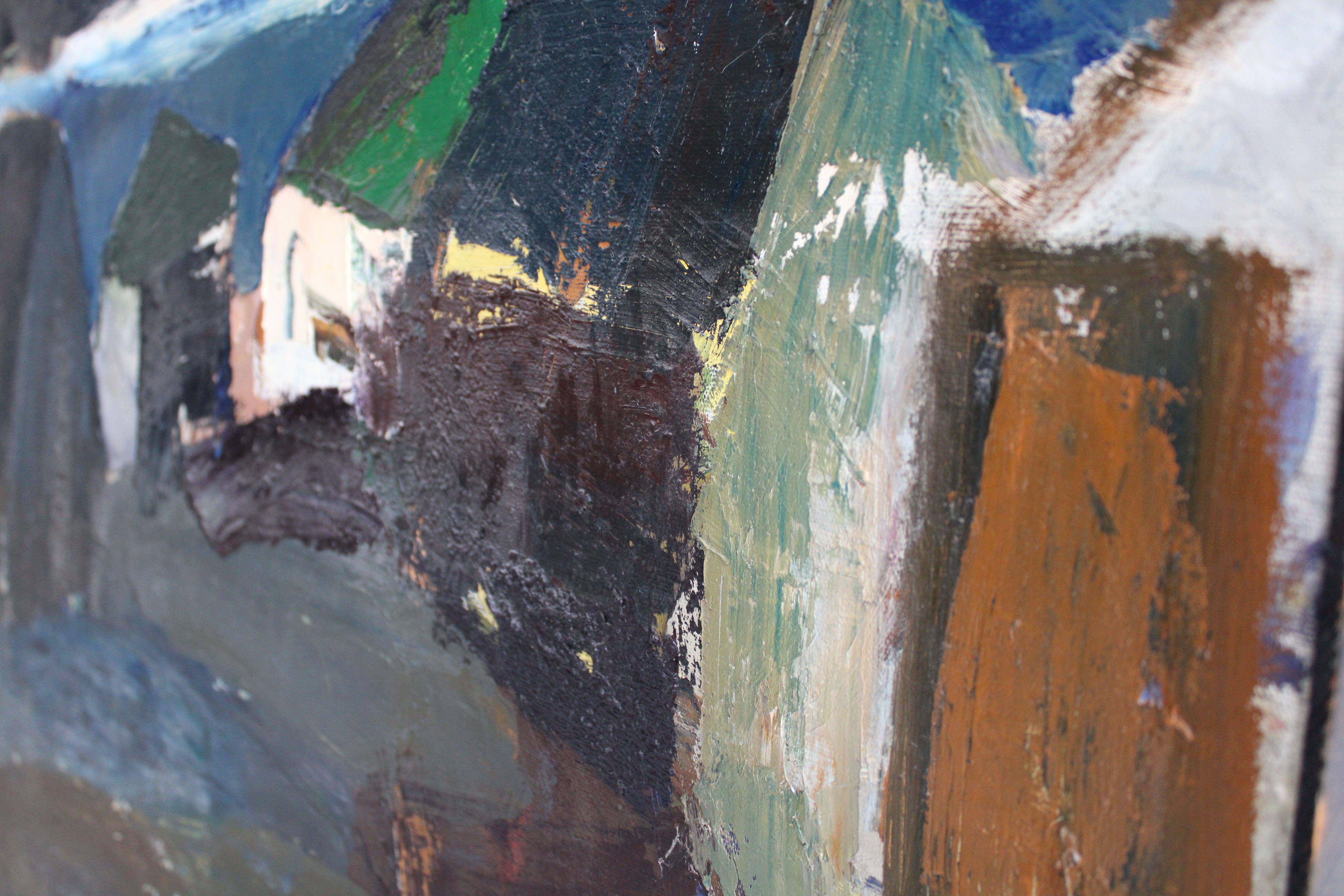 By the Daugava River - Abstract Painting by Aleksandr Rodin (1922-2001)