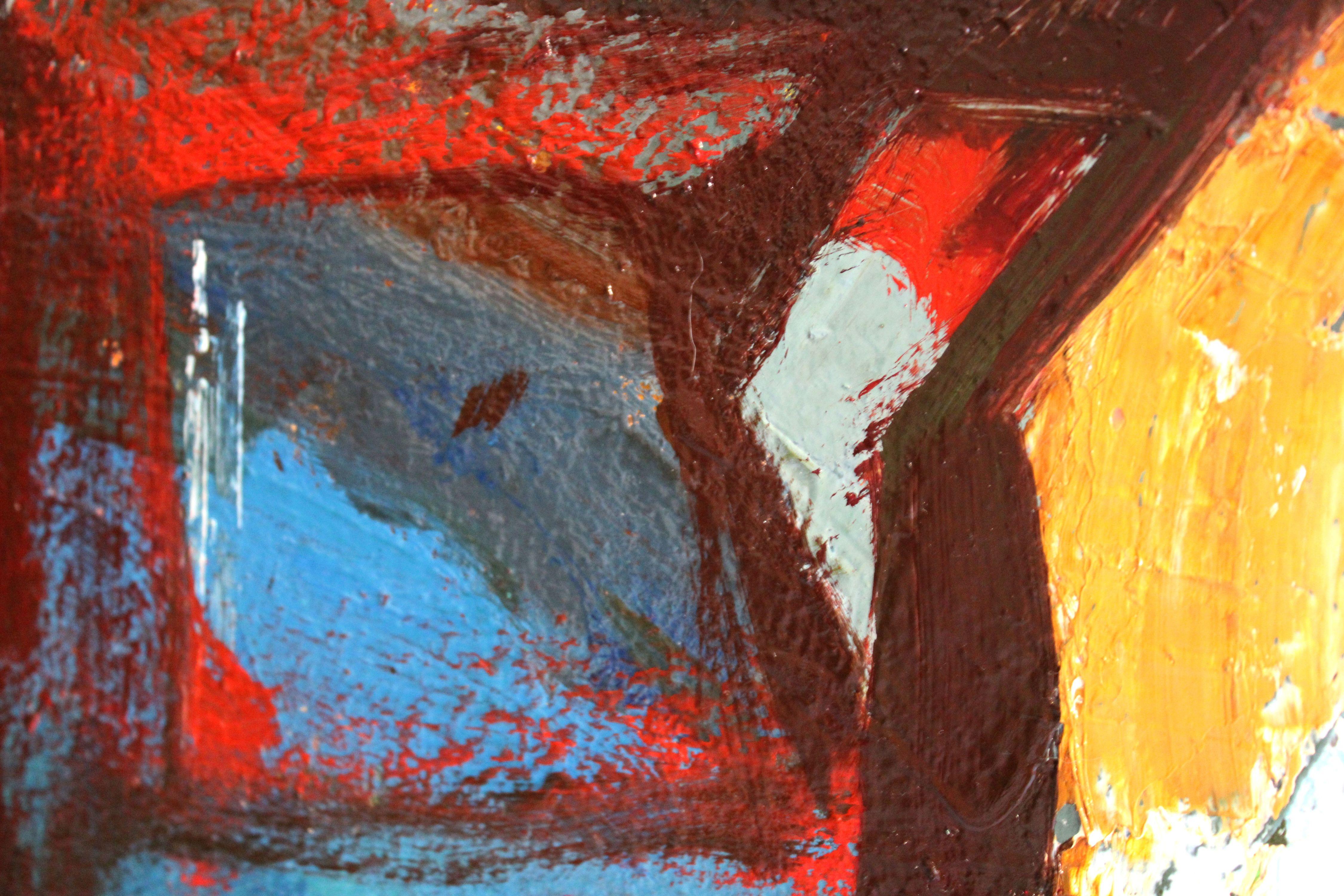 Am Fluss. Öl auf Karton, 63x68 cm, Öl im Angebot 4