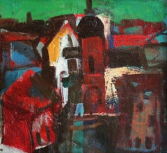 In riva al fiume. Olio su cartone, 63x68 cm