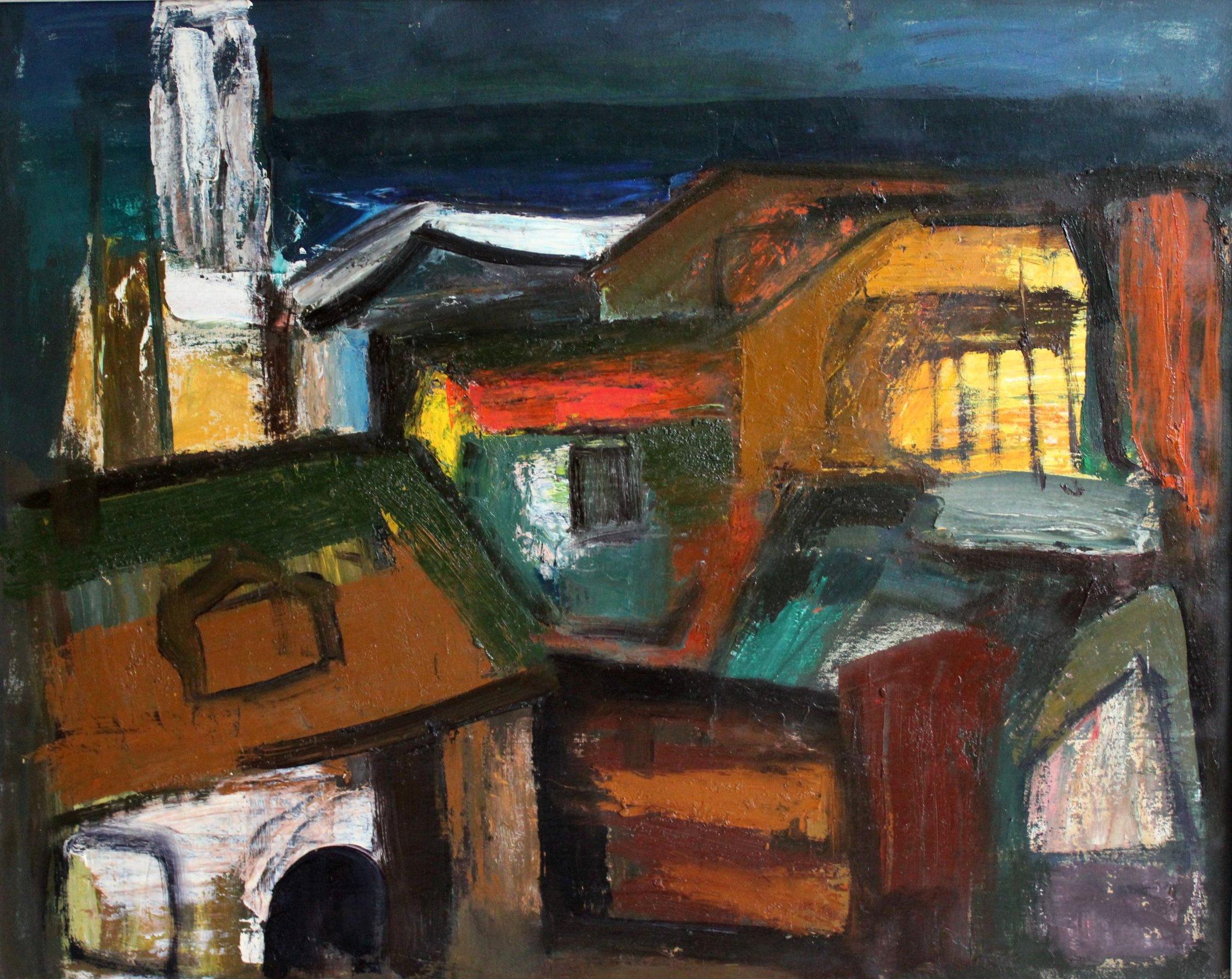 Ciudad  Cartón/aceite, 80x100 cm