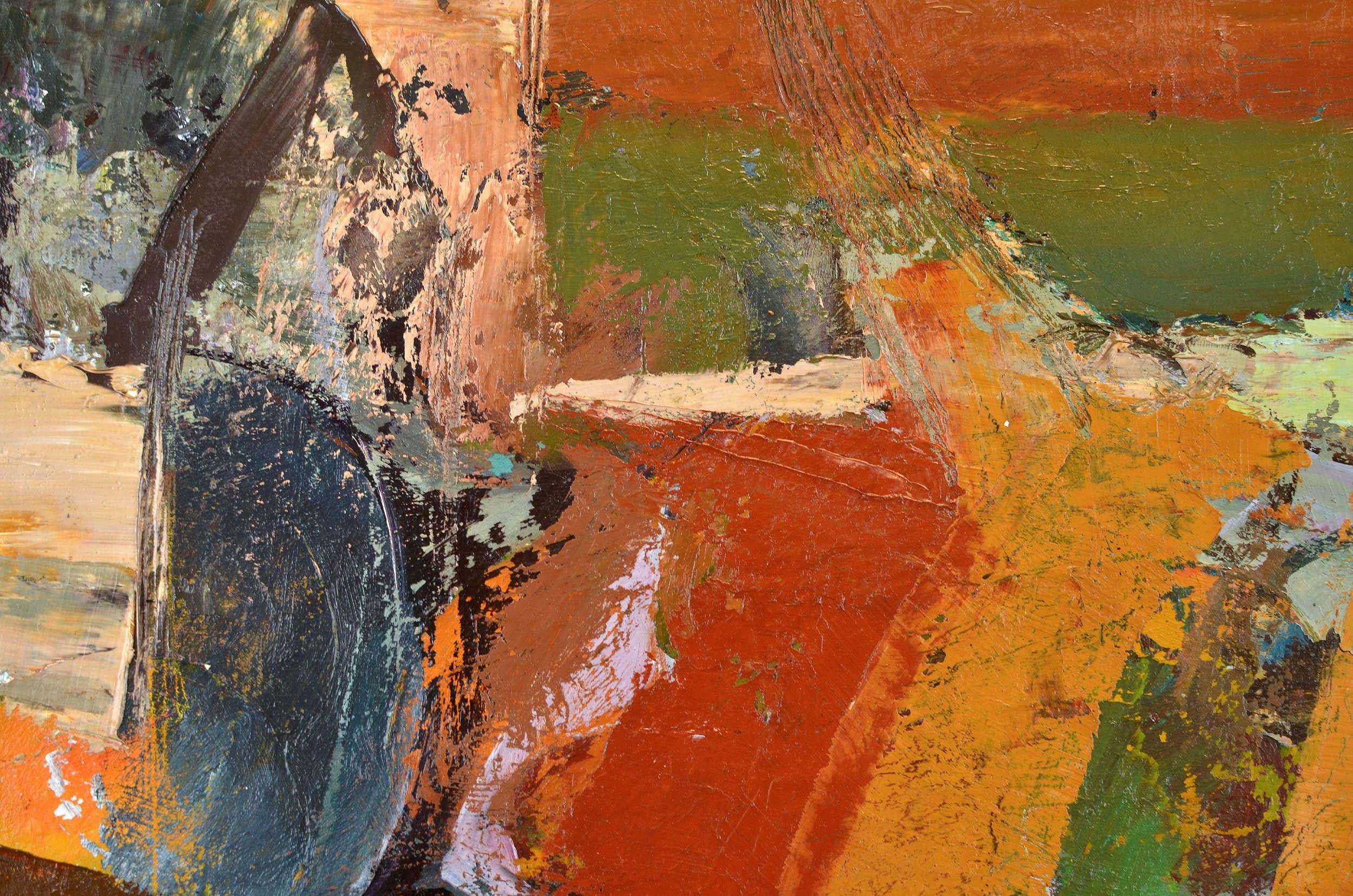 Ciudad , óleo/lienzo, 65x74 cm - Abstract Painting Marrón de Aleksandr Rodin (1922-2001)