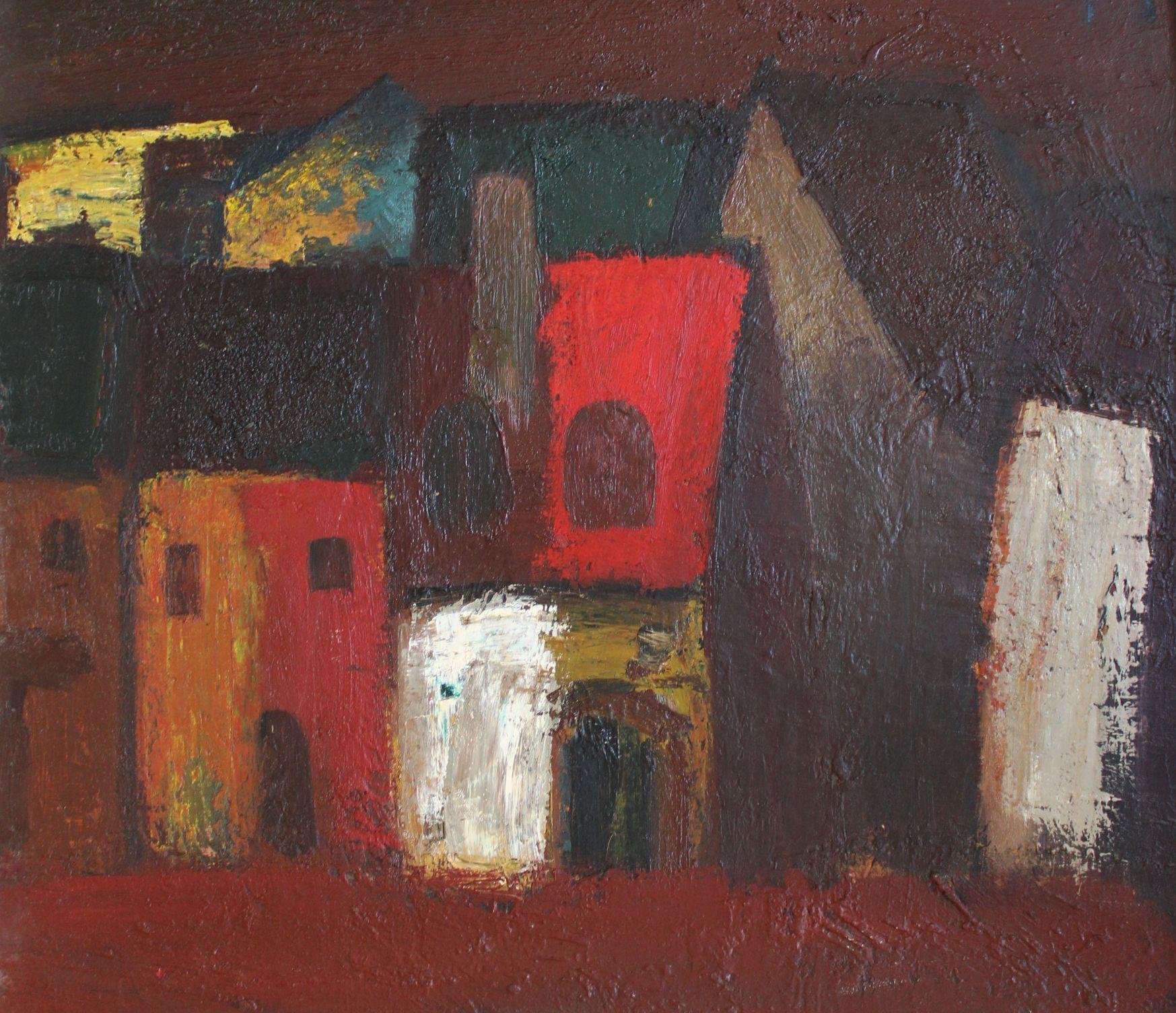 Schizzi di città (fronte/retro) - Landscape Painting Nero di Aleksandr Rodin (1922-2001)