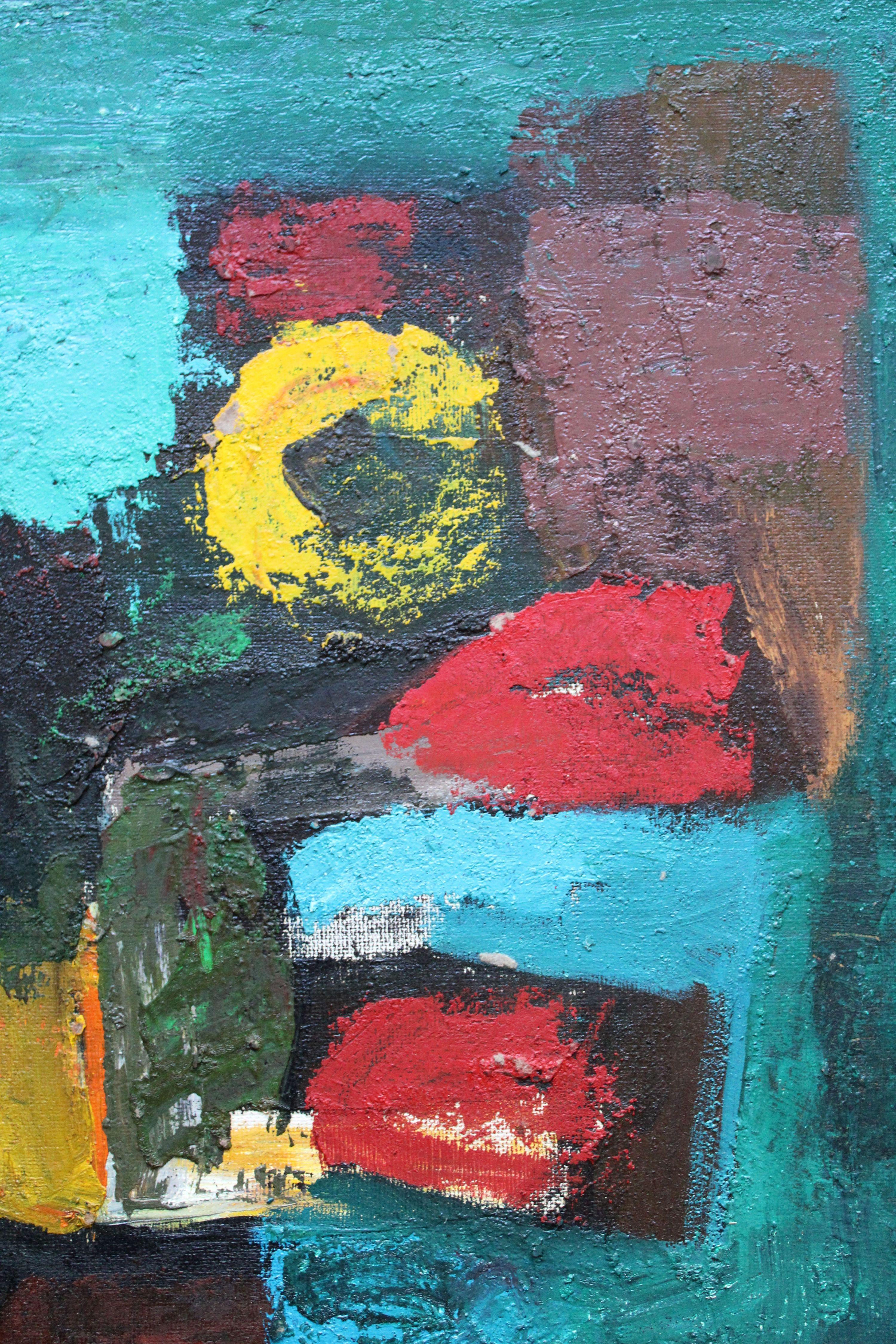 Komposition mit Blumen #2. Öl auf Tafel, 85 x 74,5 cm (Blau), Abstract Painting, von Aleksandr Rodin (1922-2001)