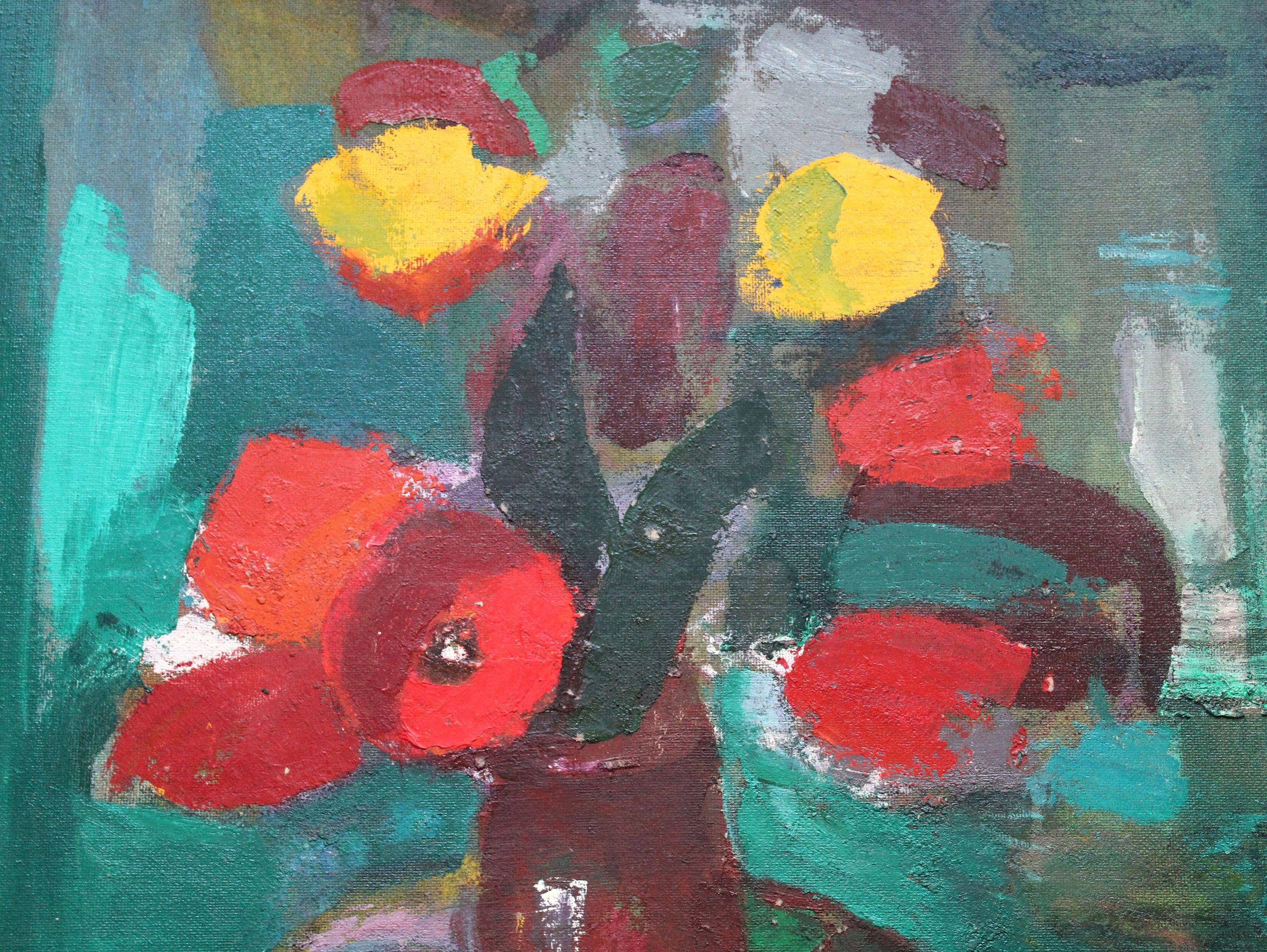 Komposition mit Blumen #3. Öl auf Tafel, 85 x 74,5 cm – Painting von Aleksandr Rodin (1922-2001)