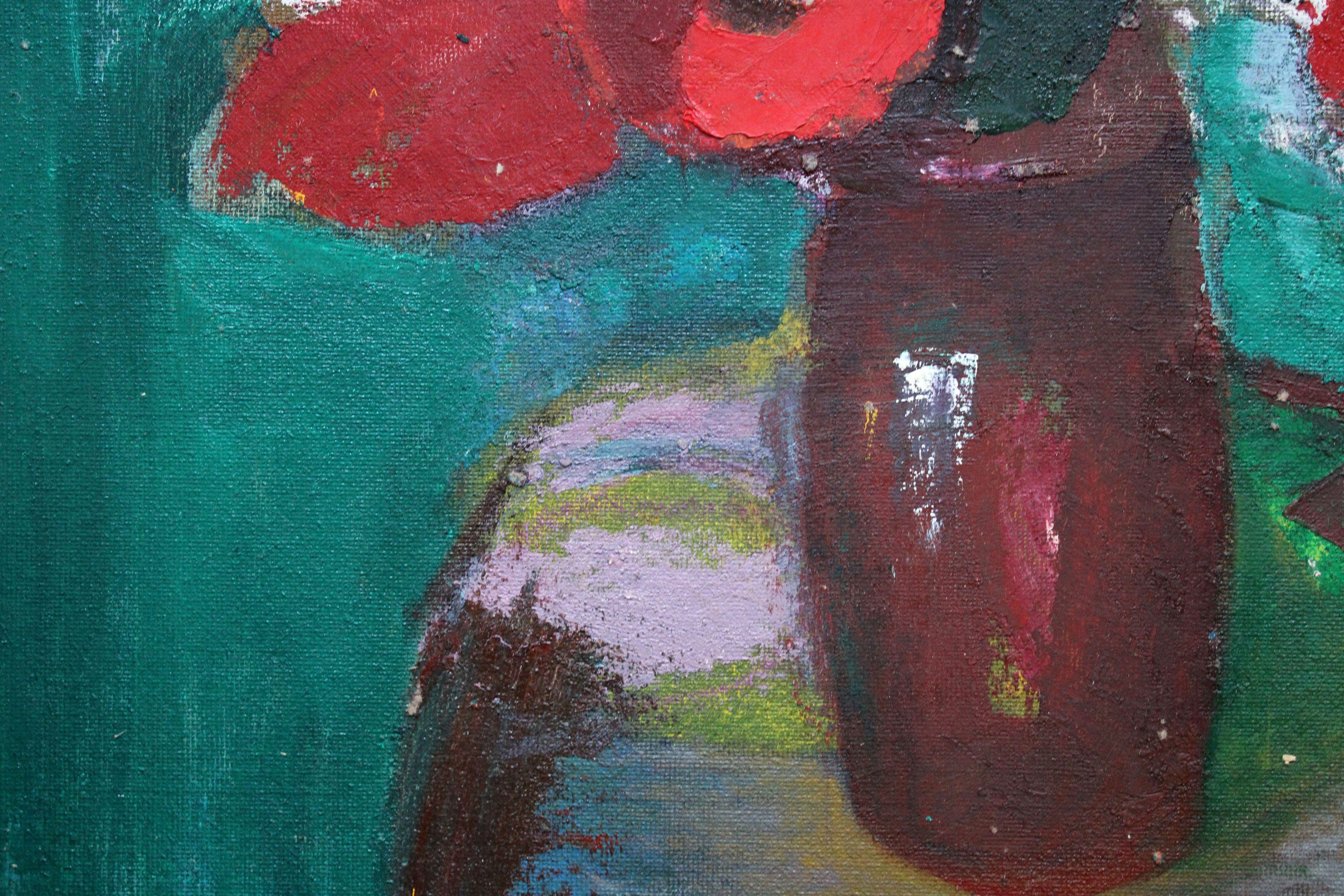 Komposition mit Blumen #3. Öl auf Tafel, 85 x 74,5 cm (Schwarz), Abstract Painting, von Aleksandr Rodin (1922-2001)