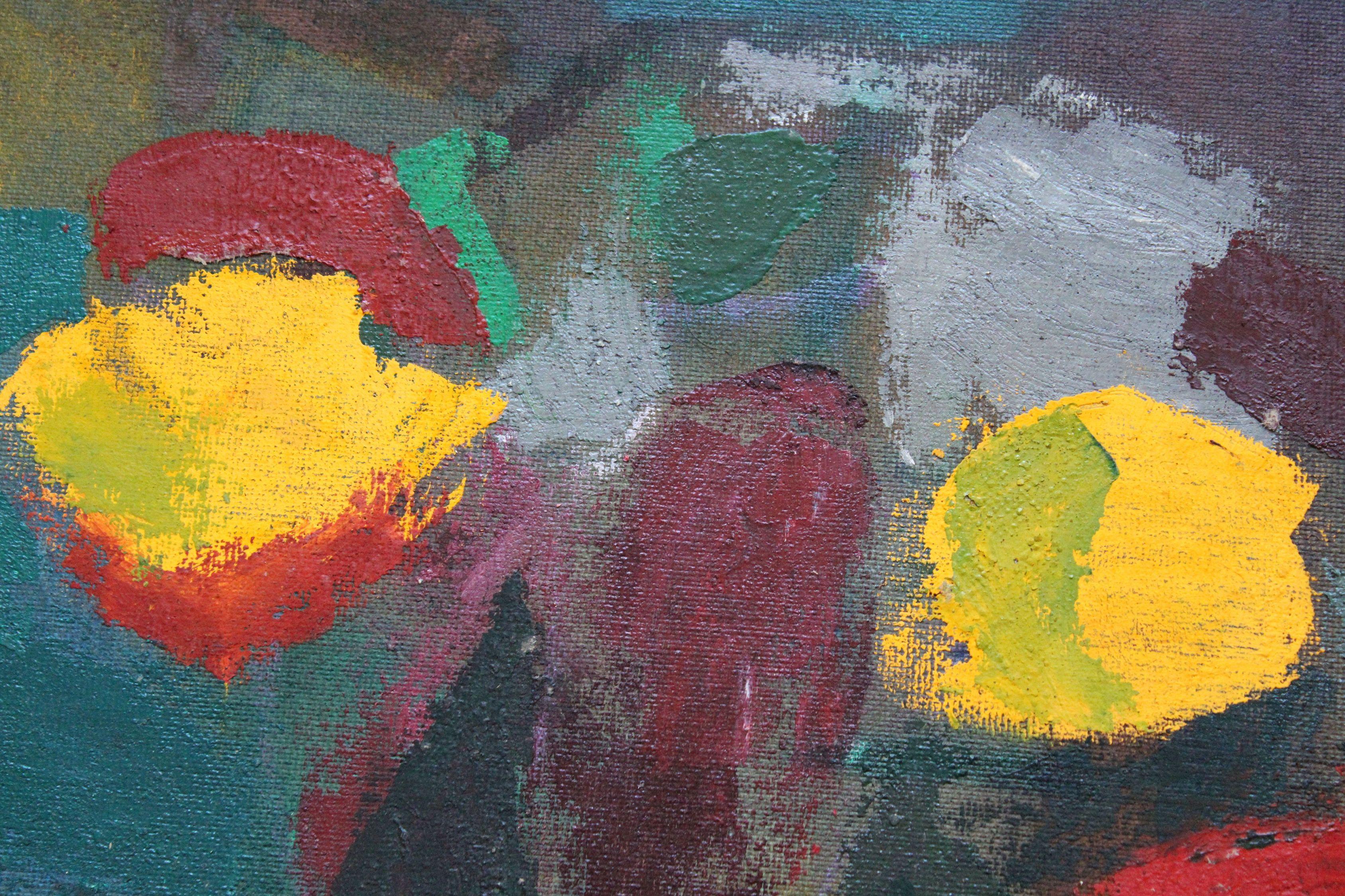 Komposition mit Blumen #3. Öl auf Tafel, 85 x 74,5 cm im Angebot 3