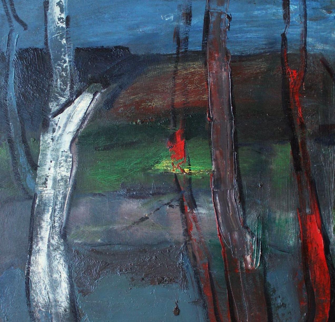 Paysage de campagne - Violet Abstract Painting par Aleksandr Rodin (1922-2001)