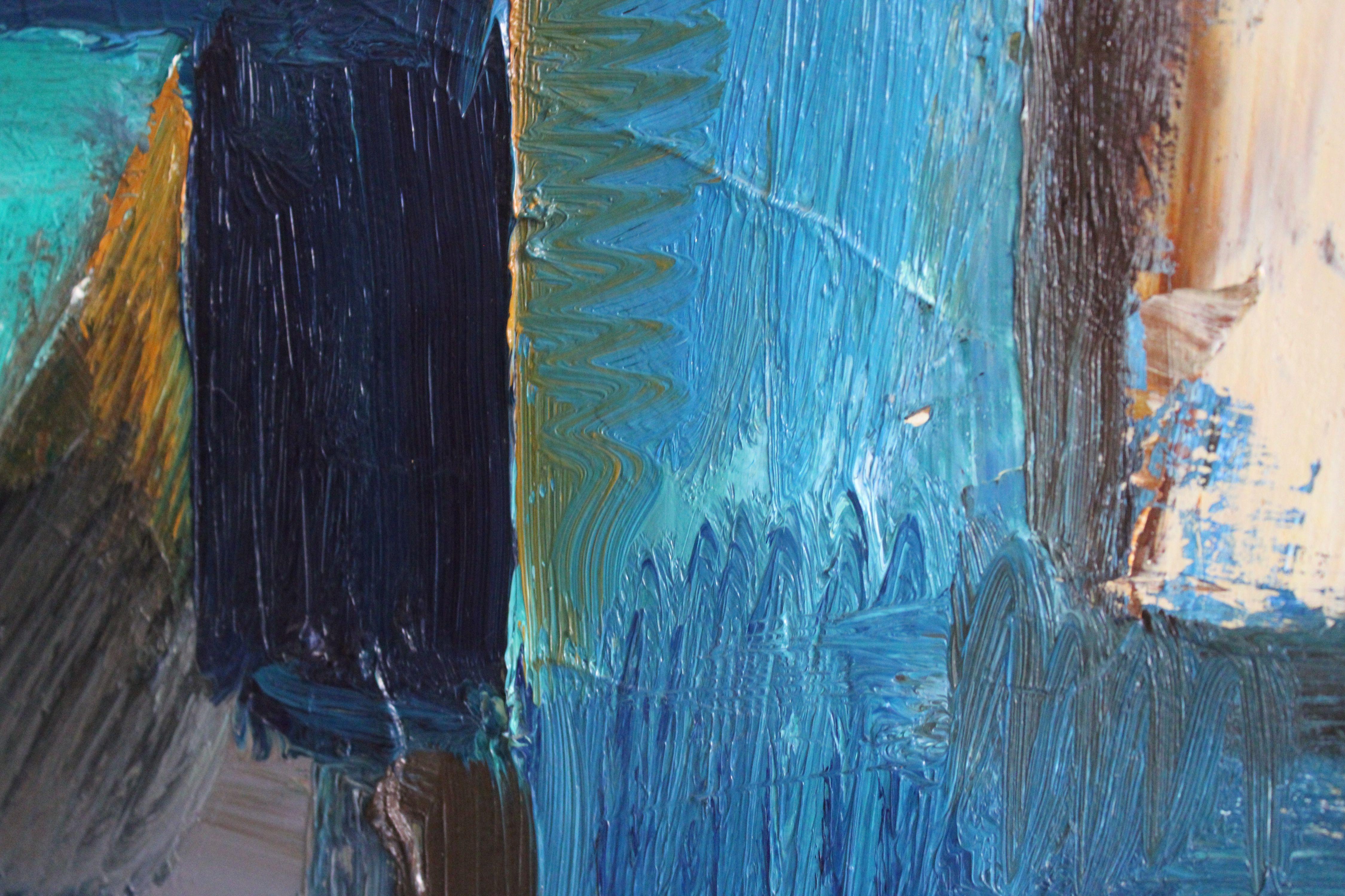 Patio. 1978, óleo sobre cartón, 69x63 cm - Landscape Painting Gris de Aleksandr Rodin (1922-2001)