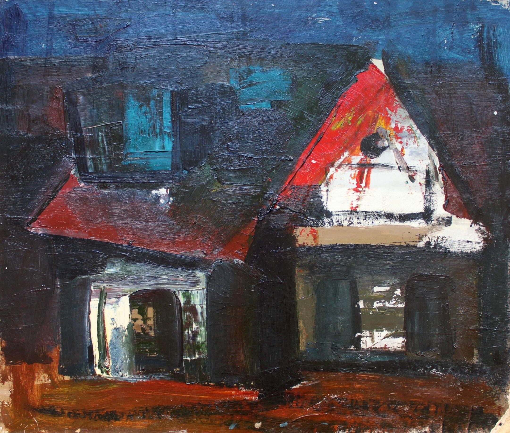 Doppelseitig quer  Karton/Öl, 65x73 cm