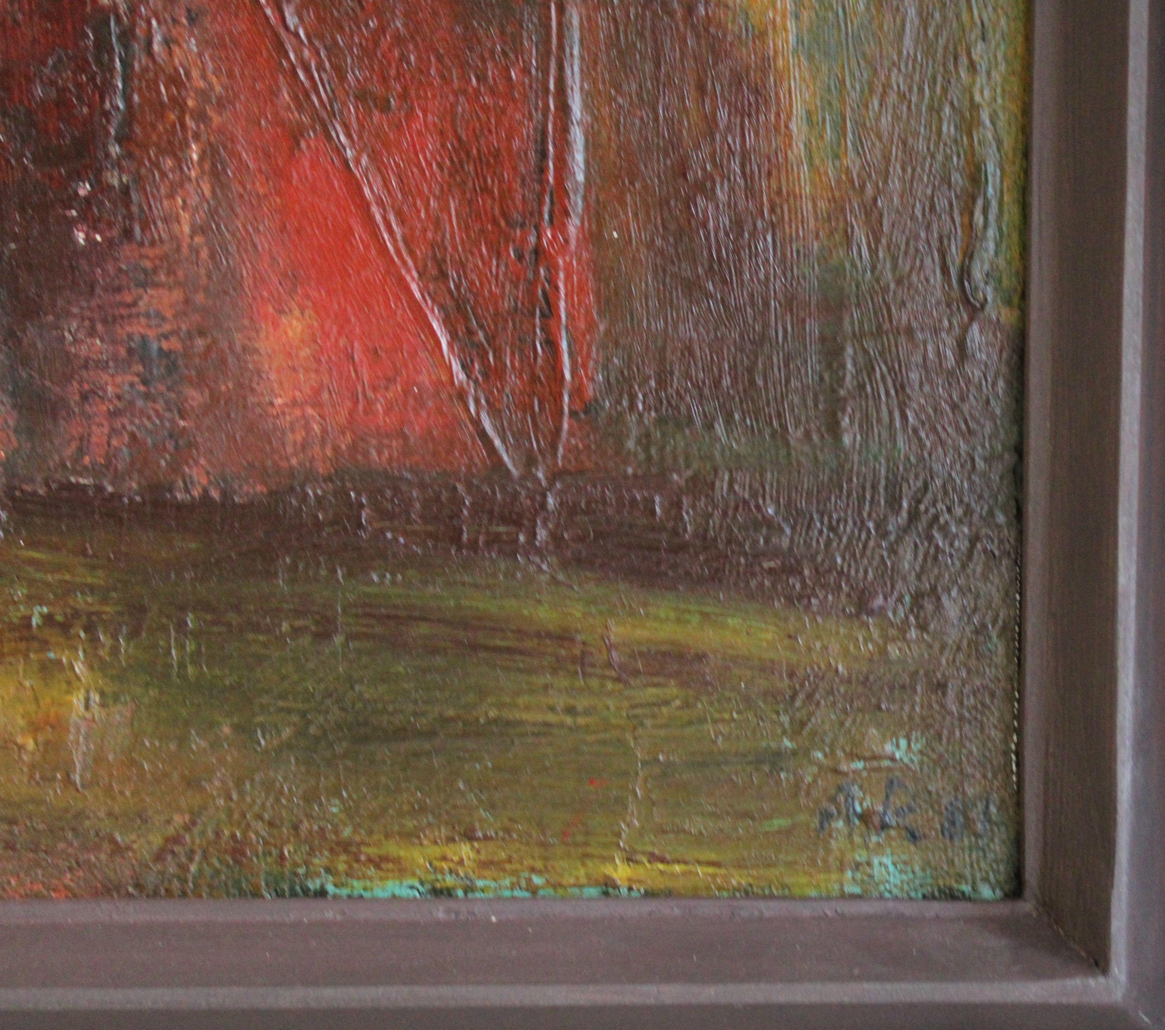 Sera. 1981, olio su tela, 65x70 cm - Landscape Painting Marrone di Aleksandr Rodin (1922-2001)