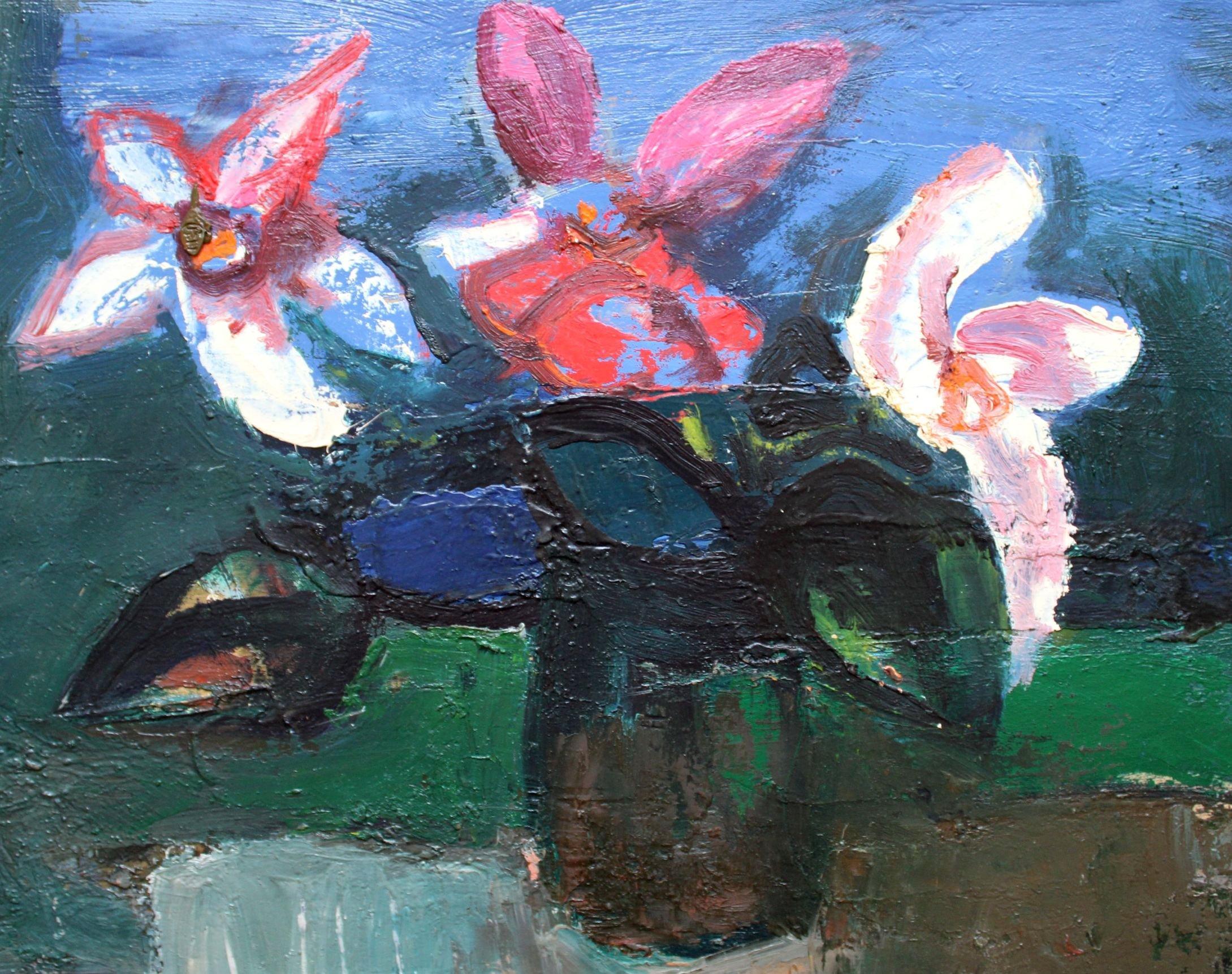 Flores, lienzo/óleo, 38x46 cm - Painting de Aleksandr Rodin (1922-2001)
