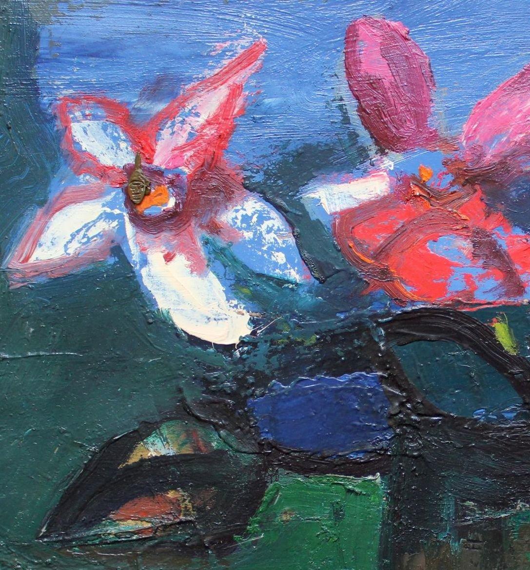Flores, lienzo/óleo, 38x46 cm - Painting Expresionismo abstracto de Aleksandr Rodin (1922-2001)