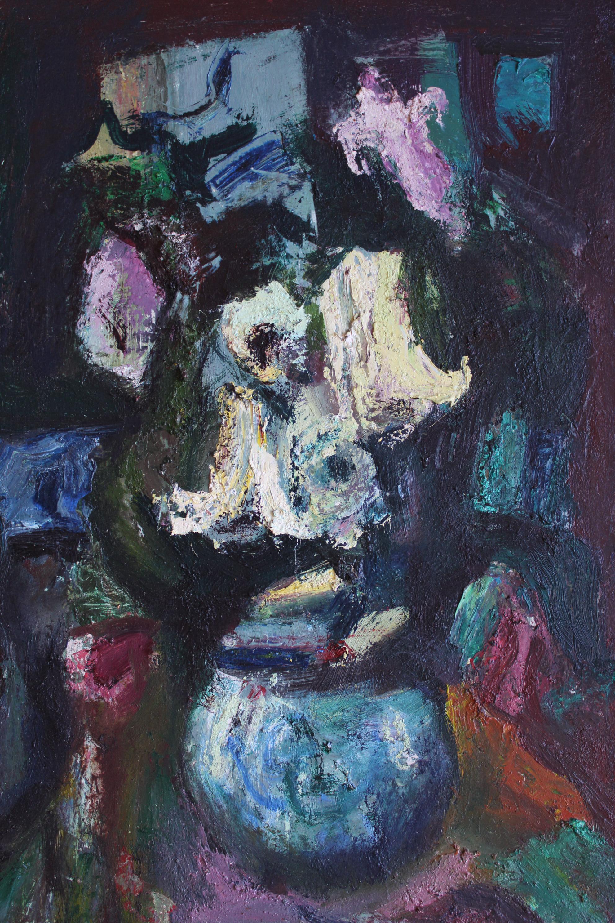 Flores, cartón/óleo, 59x41 cm, 1993 - Painting Expresionismo abstracto de Aleksandr Rodin (1922-2001)