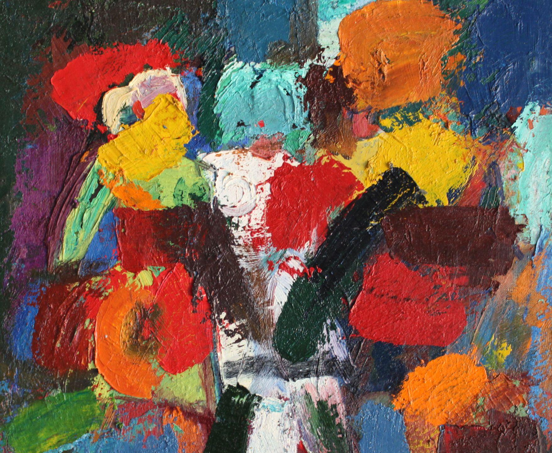 Flores en un jarrón - Painting Expresionismo abstracto de Aleksandr Rodin (1922-2001)