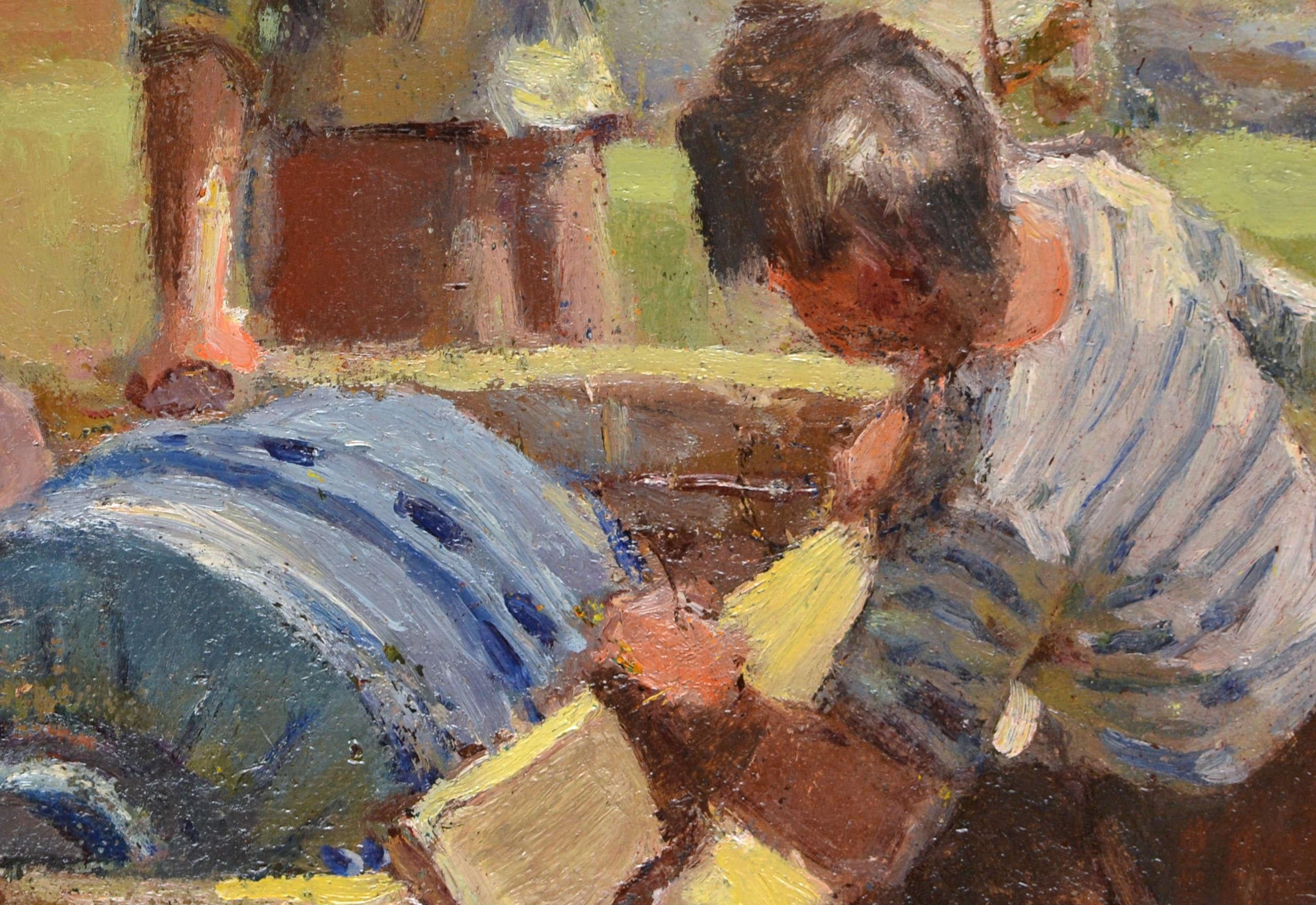 In der Konstruktion, Öl auf Karton, 58x88 cm im Angebot 2