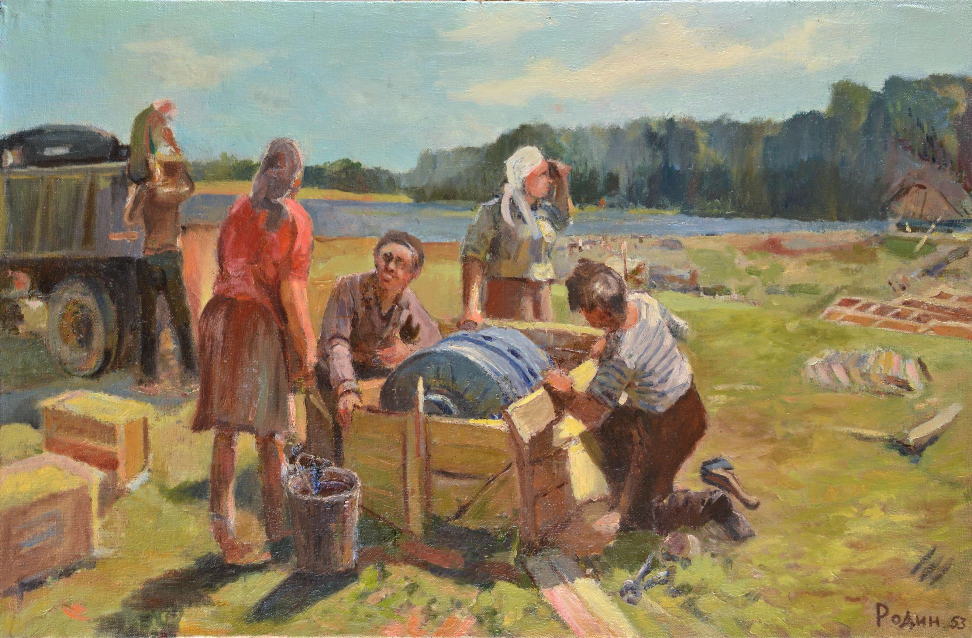 In der Konstruktion, Öl auf Karton, 58x88 cm