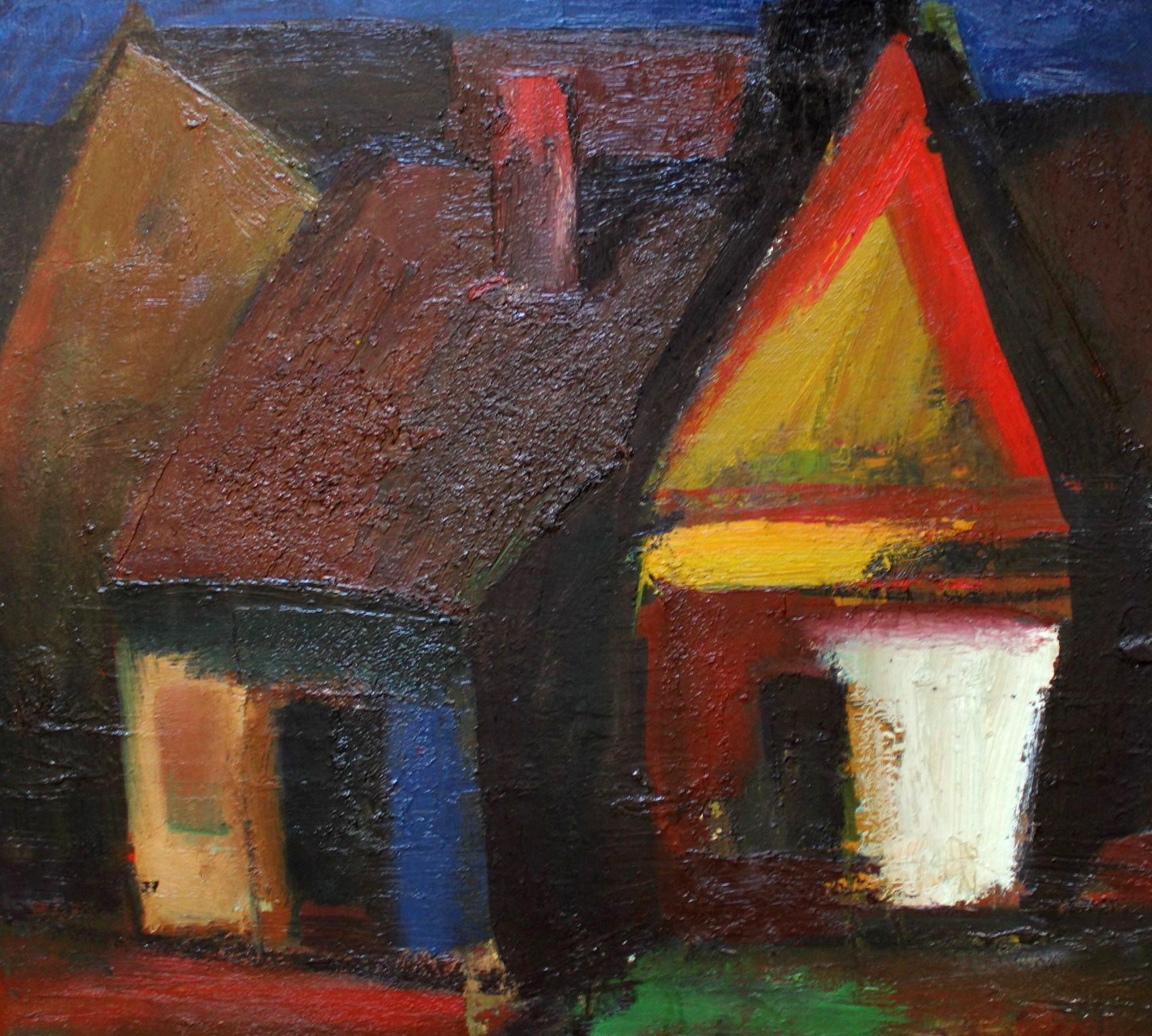 Die alten Ilguciems. Öl auf Karton, 65x70 cm (Abstrakter Expressionismus), Painting, von Aleksandr Rodin (1922-2001)