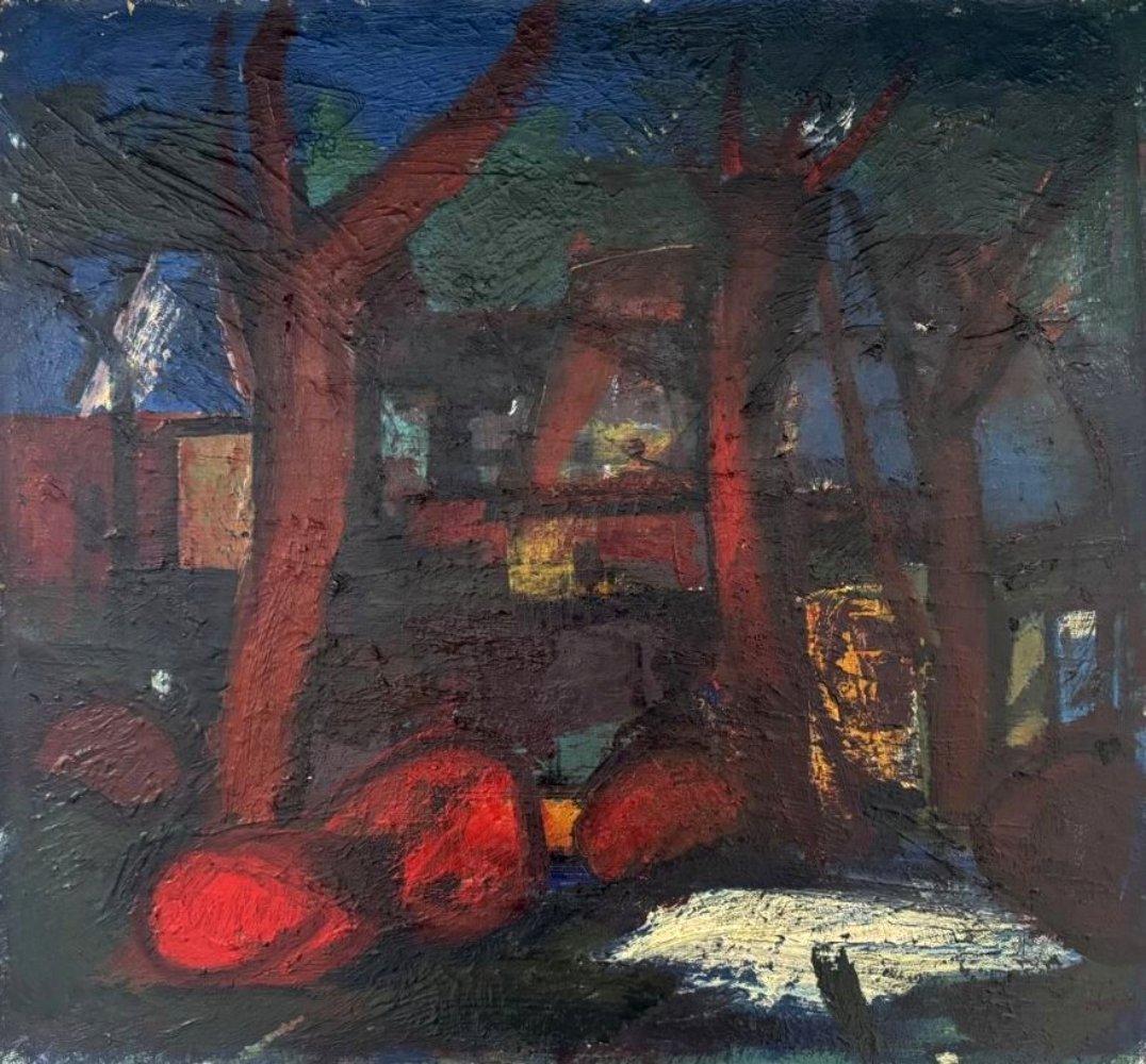 Aleksandr Rodin (1922-2001) Abstract Painting – Landschaft mit roten Steinen  Öl/Leinwand, 50x53 cm
