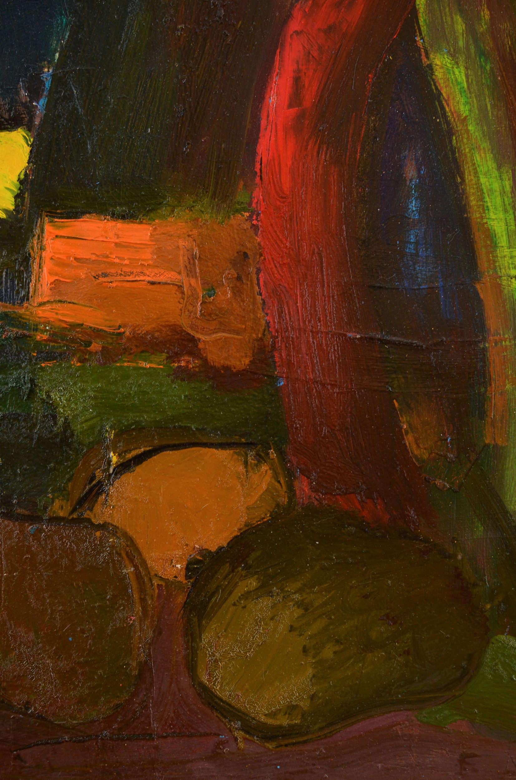 Landschaft mit roten Bäumen  Karton/Öl, 67x72 cm im Angebot 1