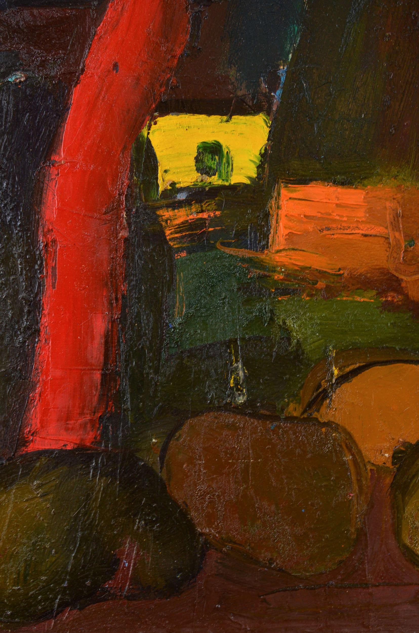 Landschaft mit roten Bäumen  Karton/Öl, 67x72 cm im Angebot 2