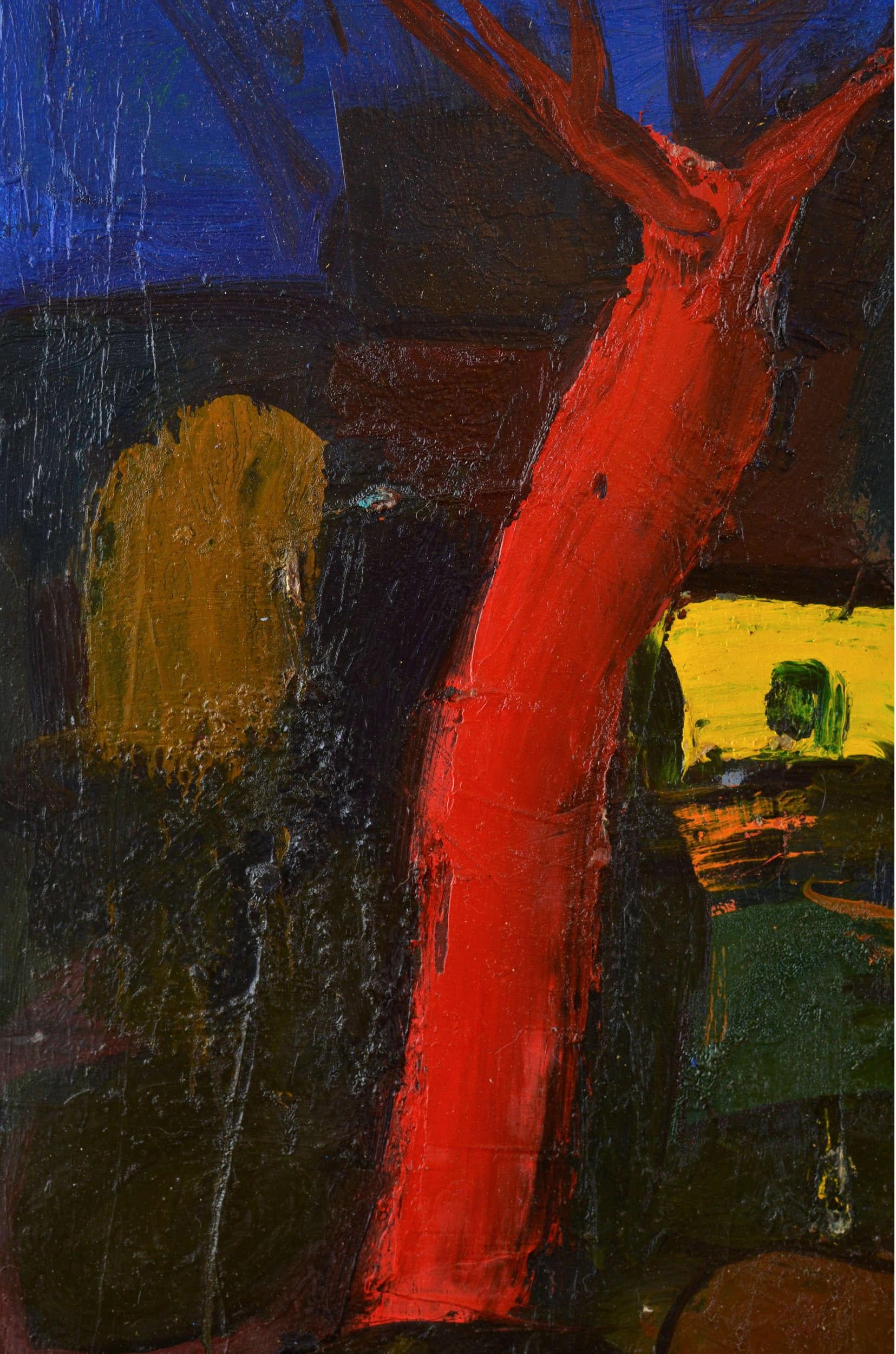 Landschaft mit roten Bäumen  Karton/Öl, 67x72 cm im Angebot 3