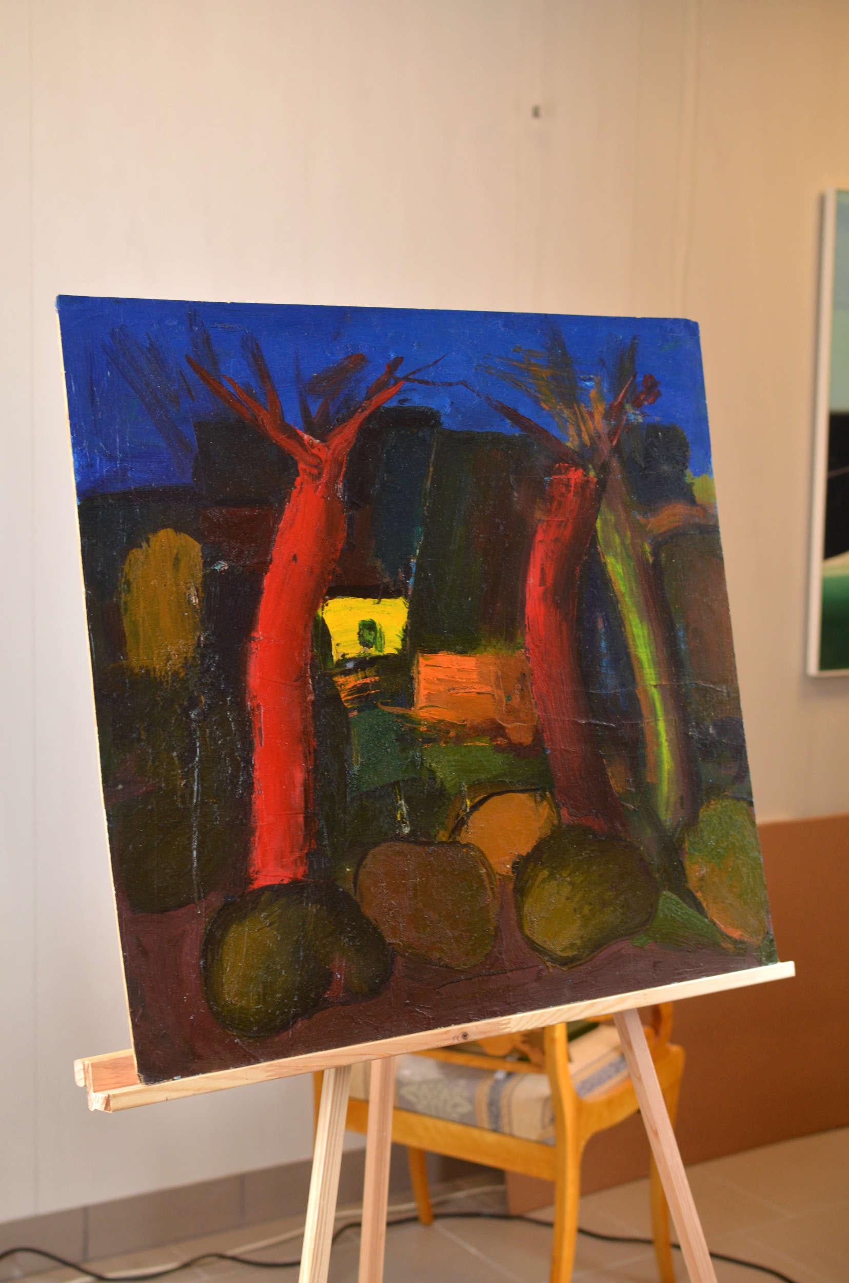 Landschaft mit roten Bäumen  Karton/Öl, 67x72 cm im Angebot 4