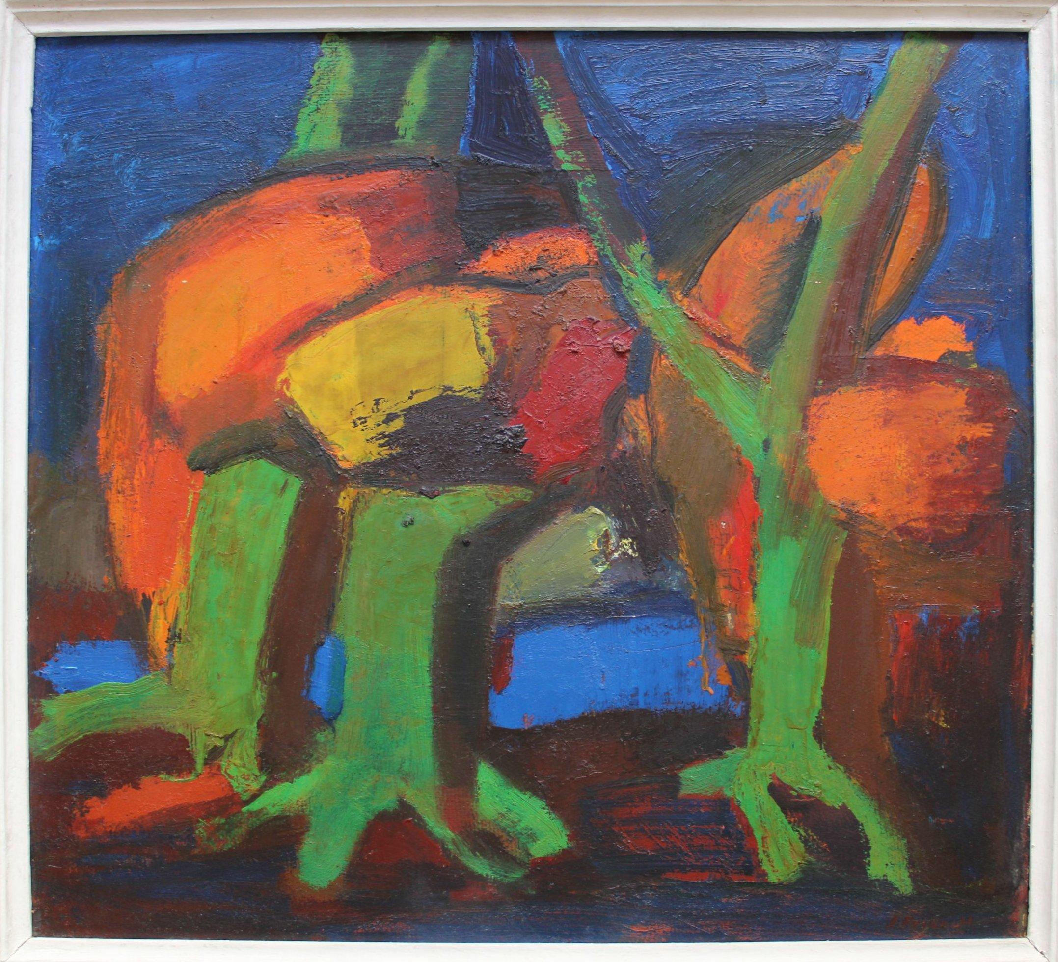Landschaft mit Fluss. 1984, Öl auf Karton, 65x70 cm – Painting von Aleksandr Rodin (1922-2001)