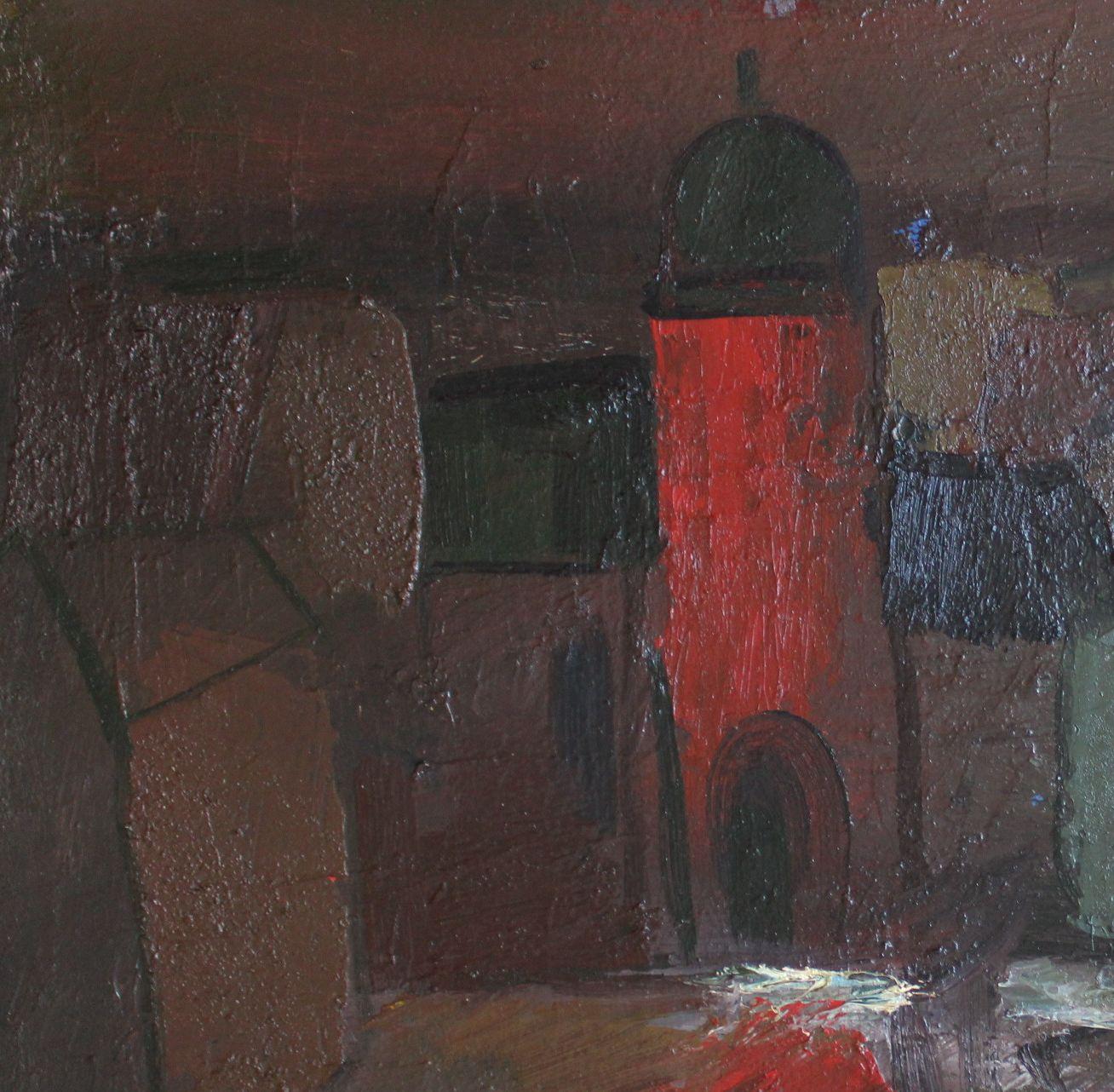 Paesaggio con torre - Painting di Aleksandr Rodin (1922-2001)