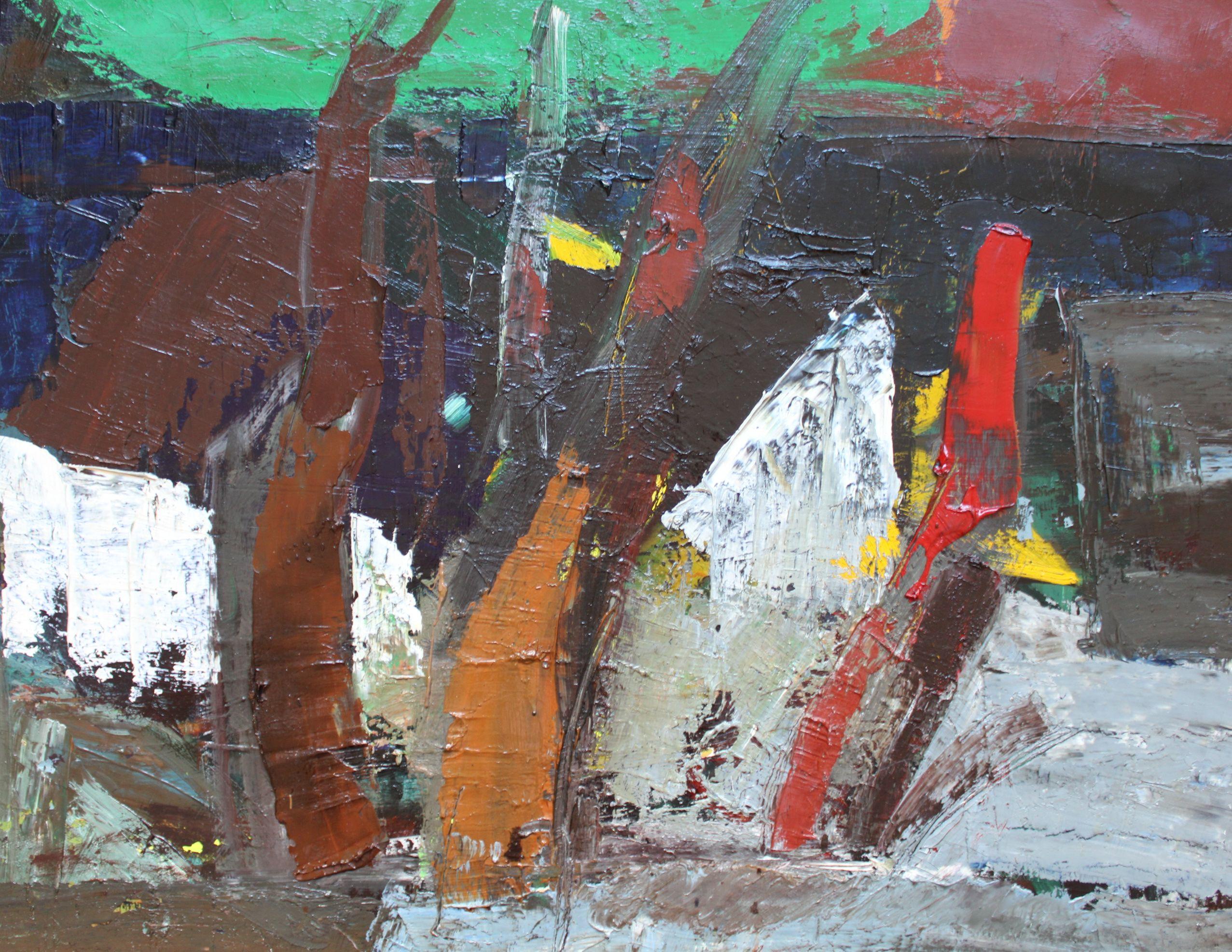Landschaft mit Bäumen.  Öl/Leinwand, 60x65 cm (Schwarz), Abstract Painting, von Aleksandr Rodin (1922-2001)