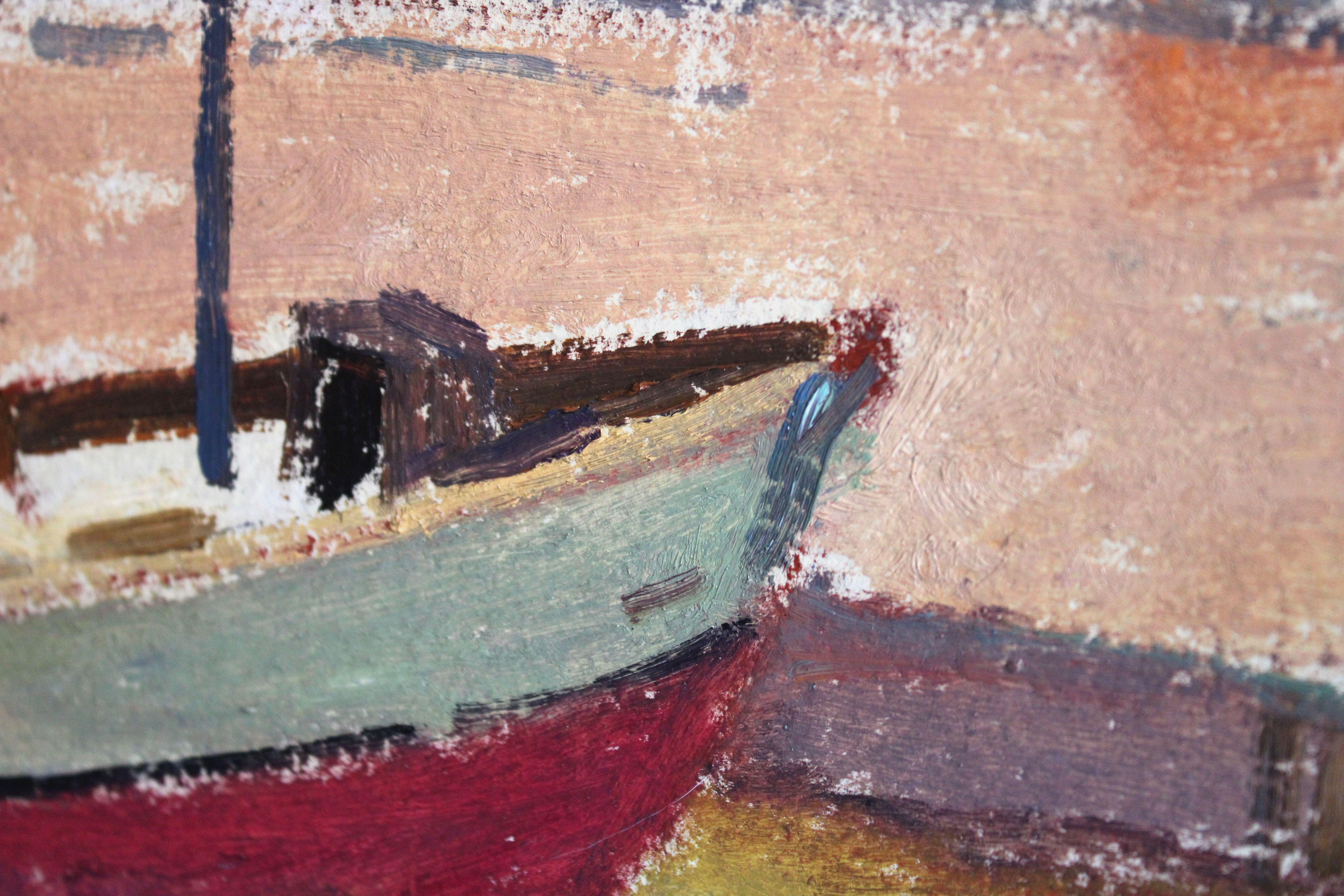 Morning mood in a fishing village. Oil on cardboard, 64 x 68. 5 cm For Sale 3