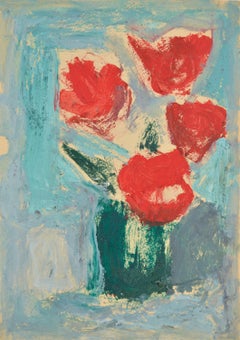 Poppies. Oil on cardboard. 35x25 cm. Unsigned