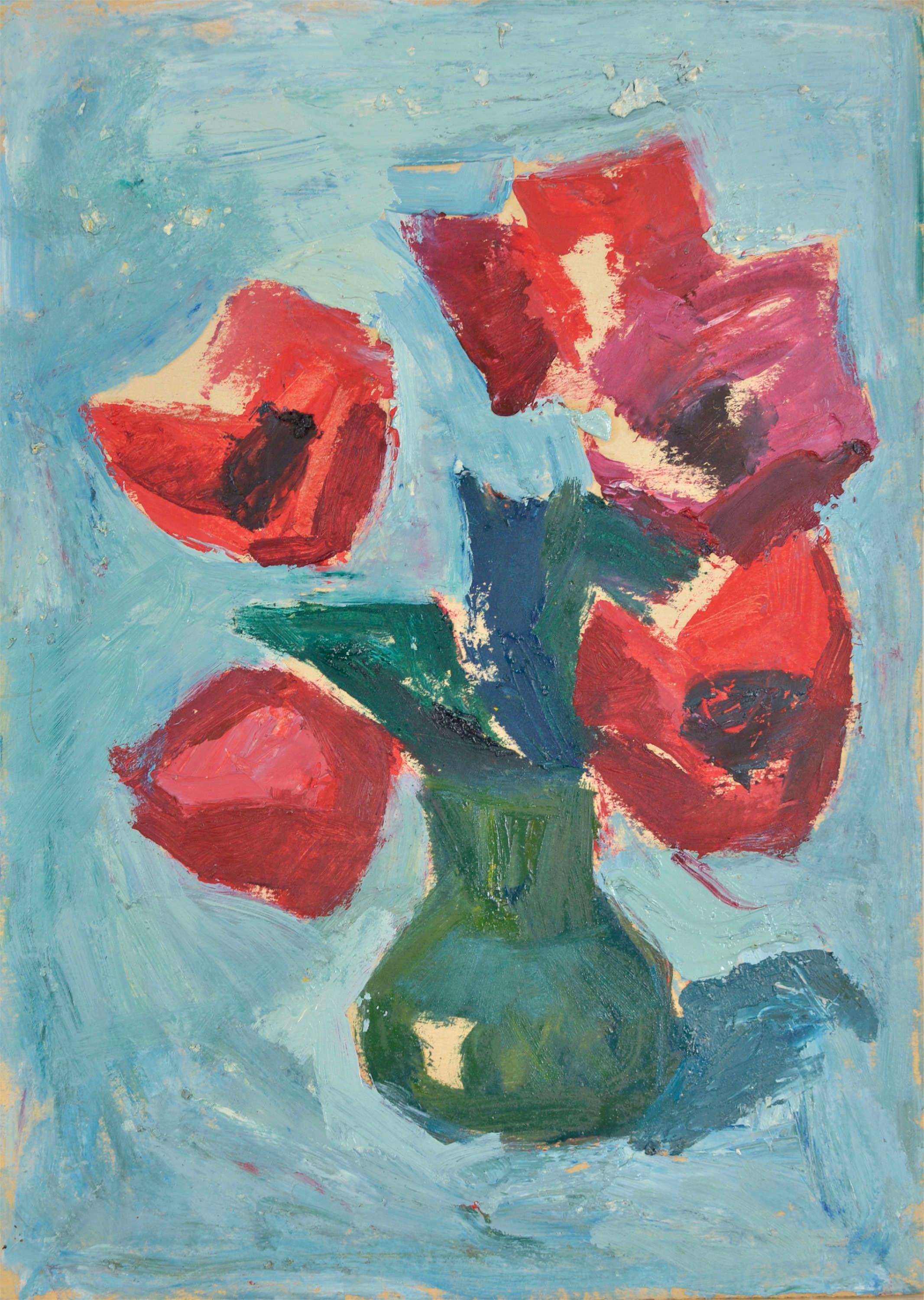 Poppies. Oil on cardboard. 35x25 cm. Unsigned
