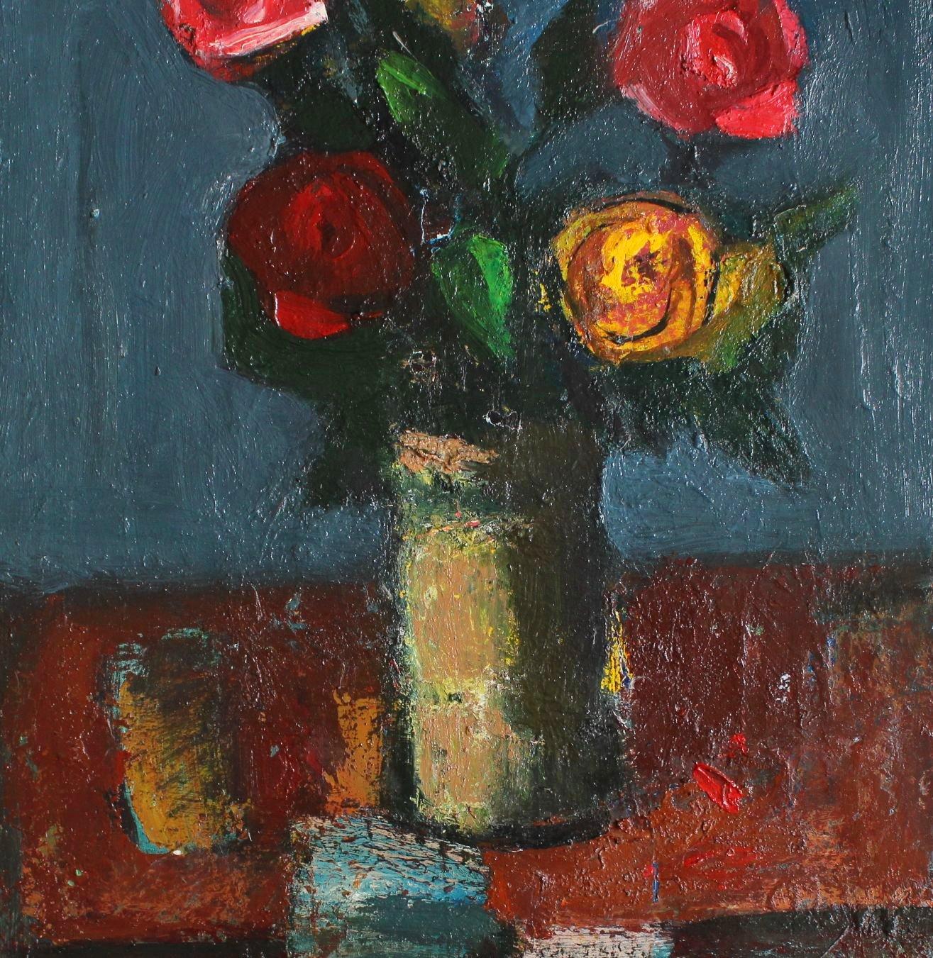 Roses. oil/canvas, 50x38 cm - Abstract Expressionist Painting by Aleksandr Rodin (1922-2001)