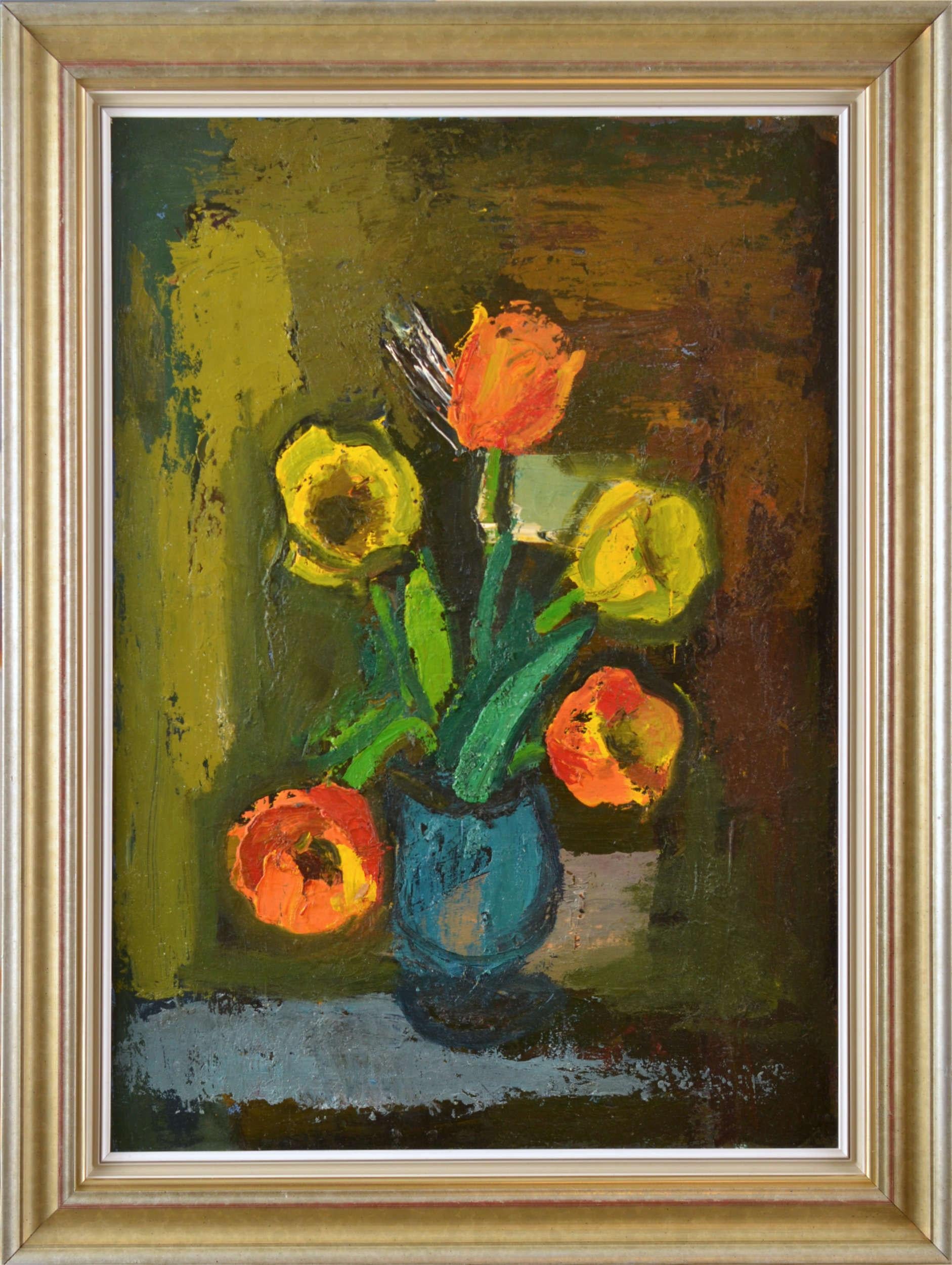 Stillleben mit Blumen  Karton/Öl, 70x49 cm – Painting von Aleksandr Rodin (1922-2001)