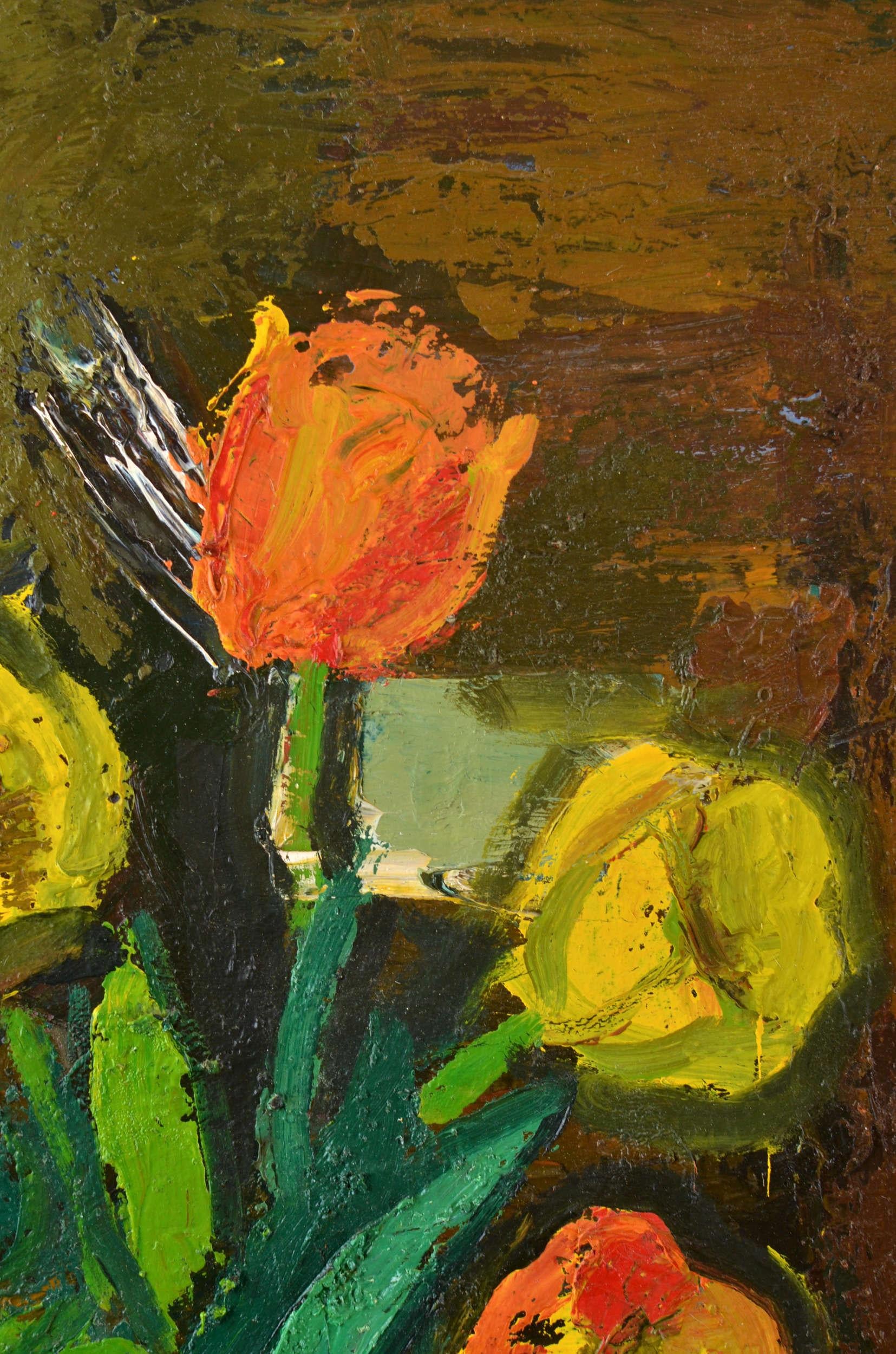 Stillleben mit Blumen  Karton/Öl, 70x49 cm (Abstrakter Expressionismus), Painting, von Aleksandr Rodin (1922-2001)