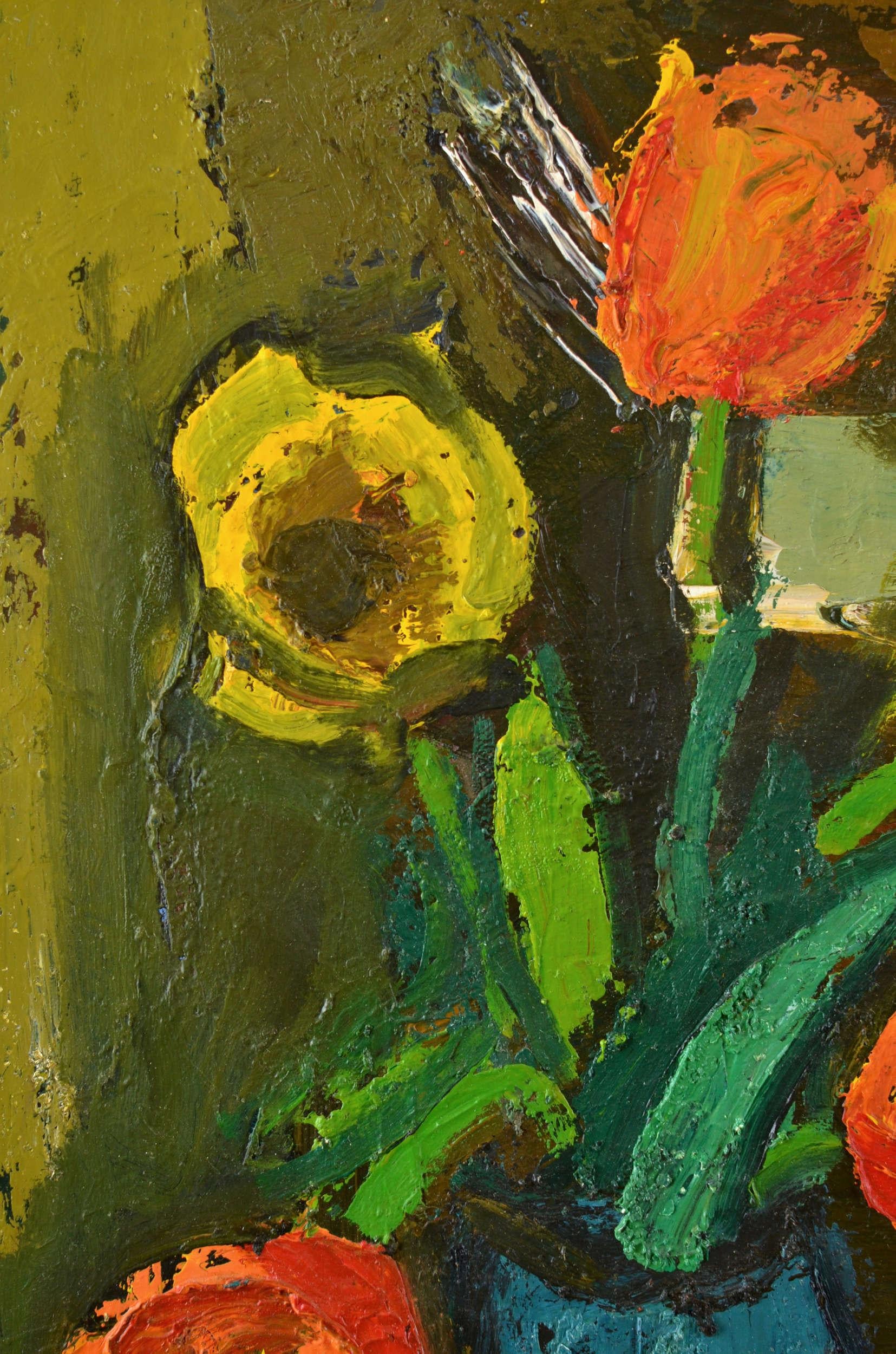 Stillleben mit Blumen  Karton/Öl, 70x49 cm (Schwarz), Abstract Painting, von Aleksandr Rodin (1922-2001)