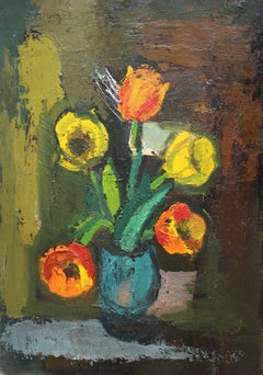 Still life with flowers  cardboard/oil, 70x49 cm