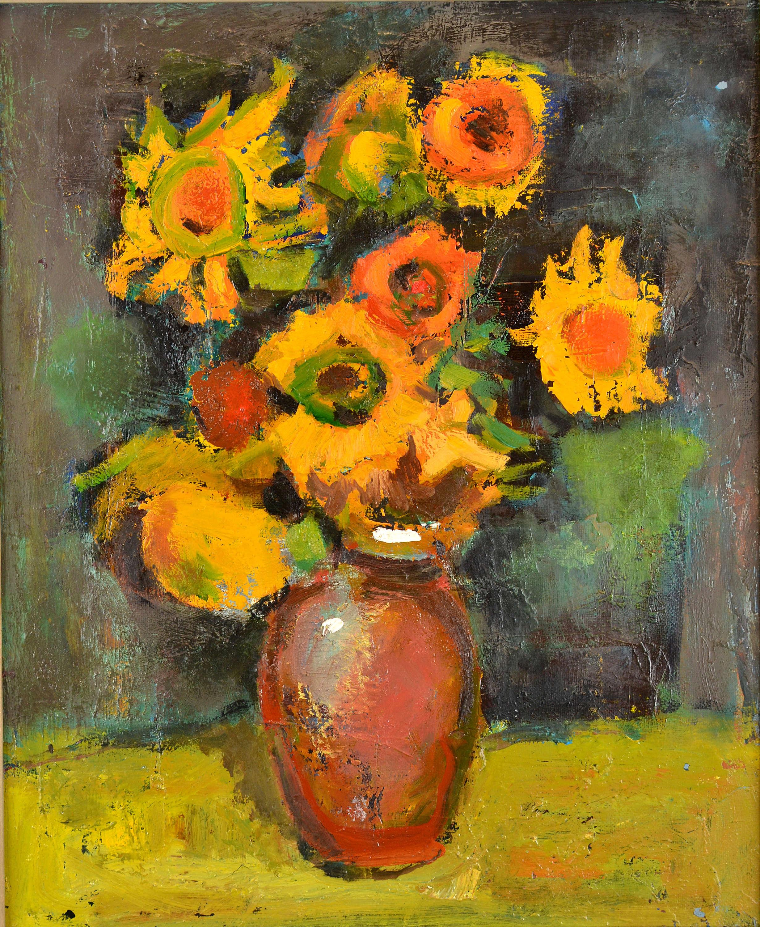 Stilleben mit gelben Blumen. Öl auf Leinwand. 65x54 cm