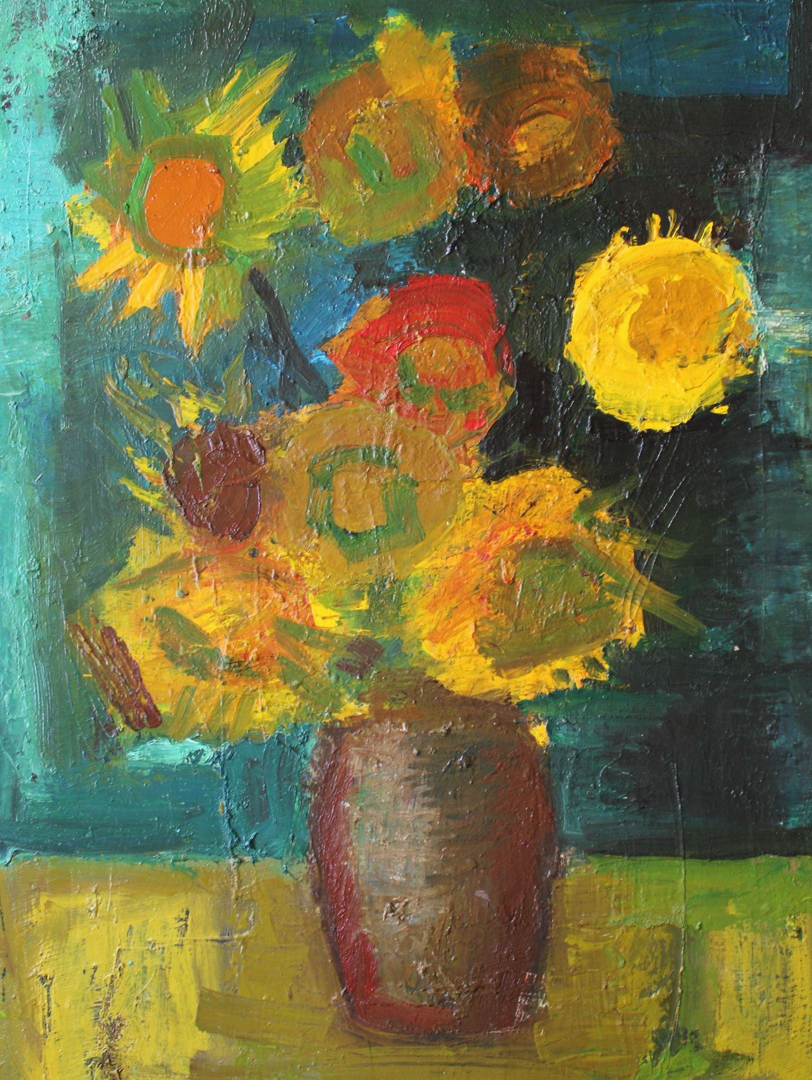 Girasoles. 1984, óleo sobre lienzo, 90x60 cm - Painting de Aleksandr Rodin (1922-2001)