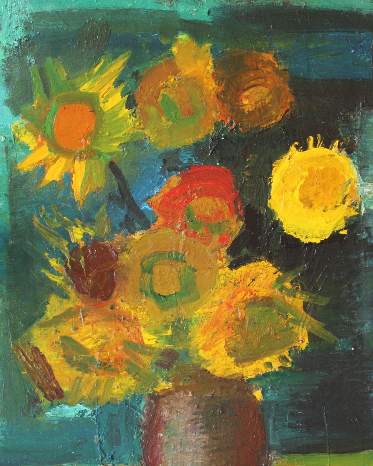 Girasoles. 1984, óleo sobre lienzo, 90x60 cm - Abstract Painting Gris de Aleksandr Rodin (1922-2001)
