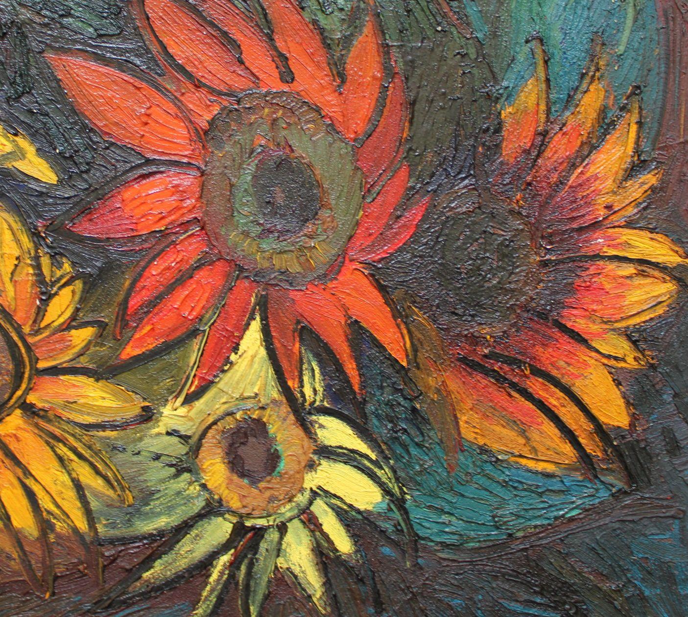 Sunflowers. 1986, oil on canvas, 49x59 cm - Painting by Aleksandr Rodin (1922-2001)