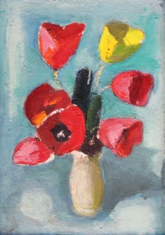 Tulips  cardboard/oil, 49x33.5 cm, double-sided, landscape on the other side