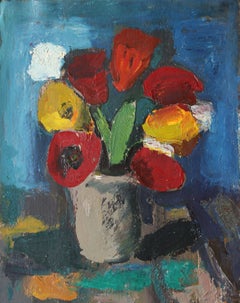 Tulips in a vase #2. Huile sur carton, 50 x 40 cm