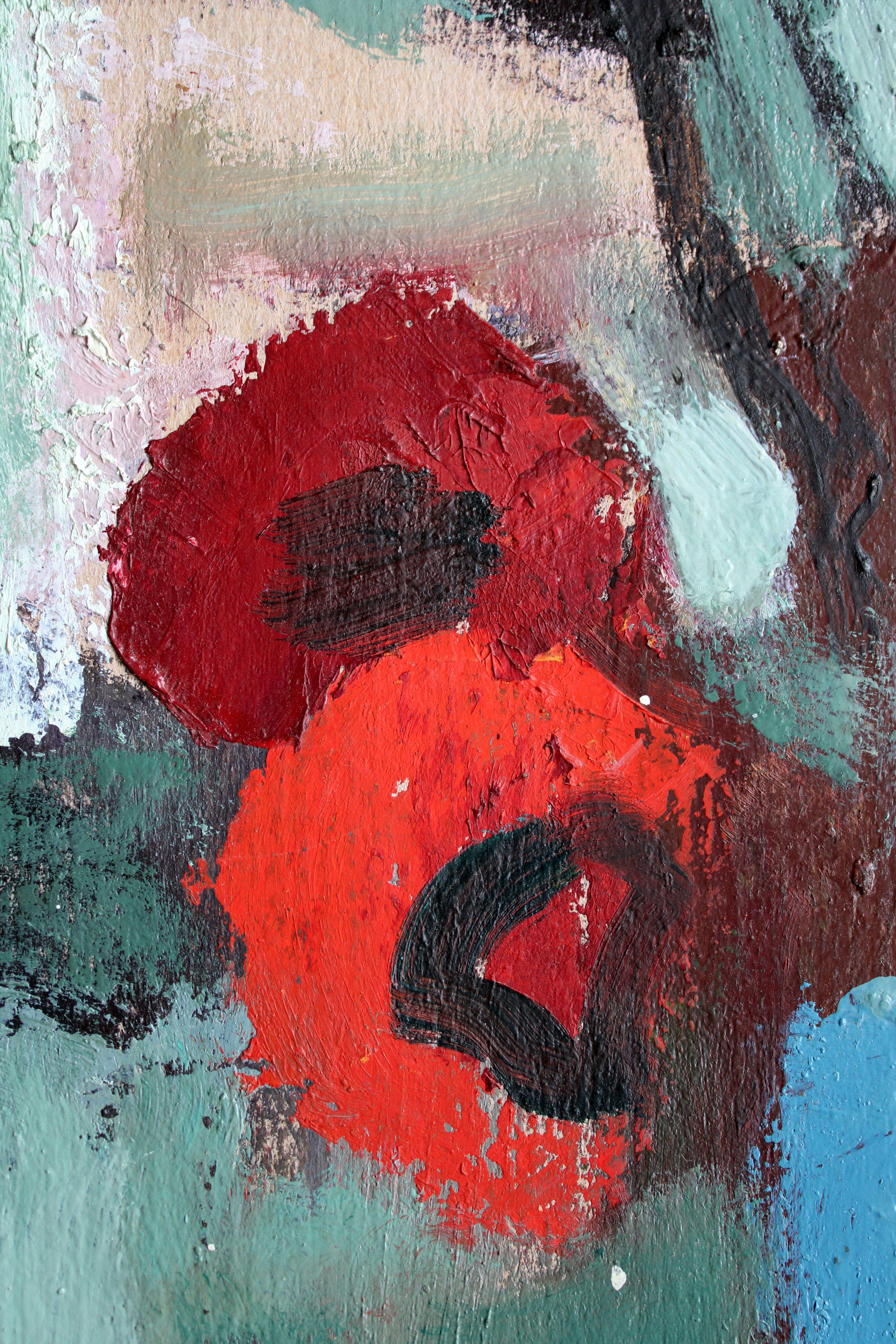Tulipanes en un jarrón #4  Óleo sobre cartón, 48 x 39 cm - Painting de Aleksandr Rodin (1922-2001)