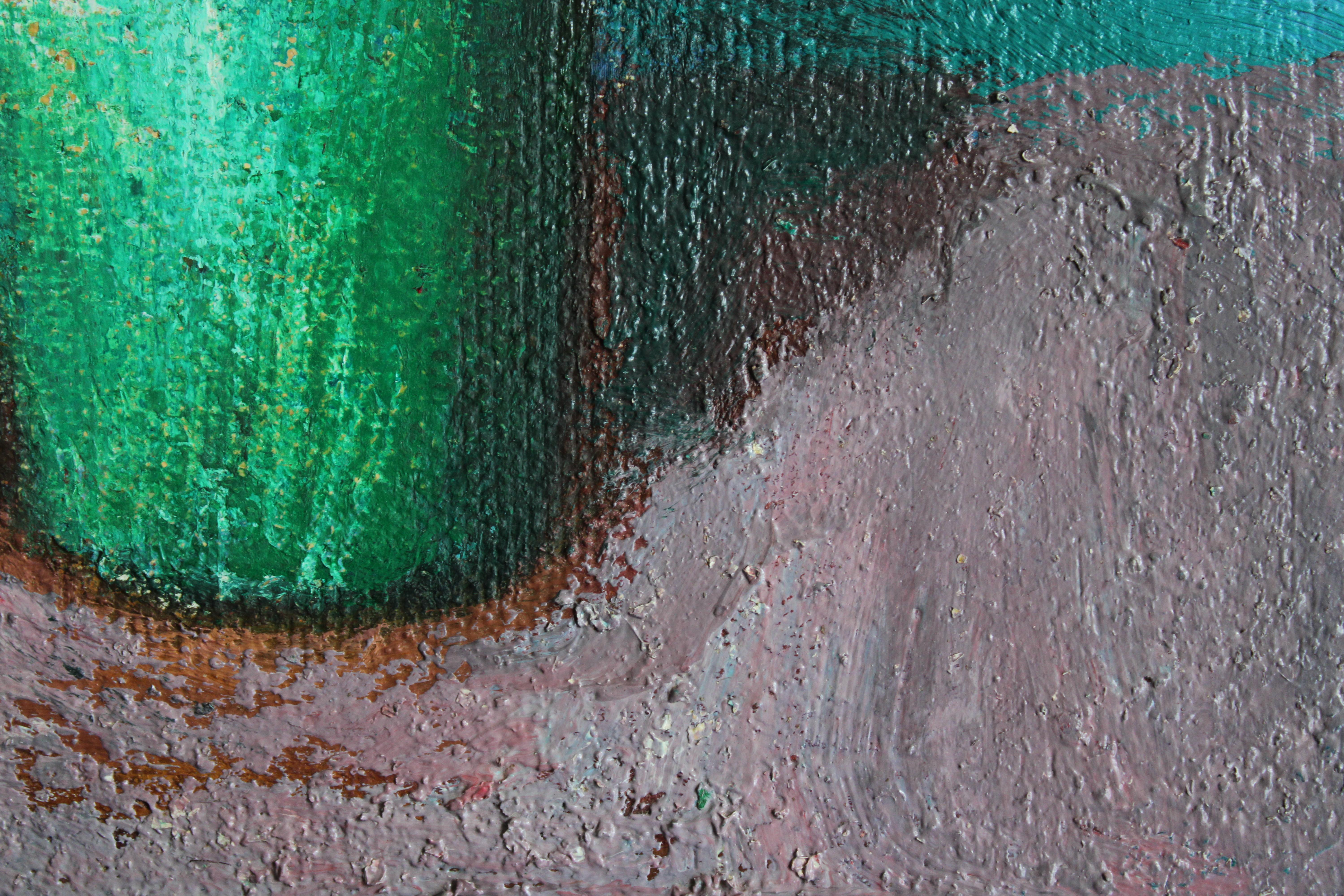 Tulipanes en un jarrón. Óleo sobre cartón, 45 x 30 cm - Painting Abstracto de Aleksandr Rodin (1922-2001)